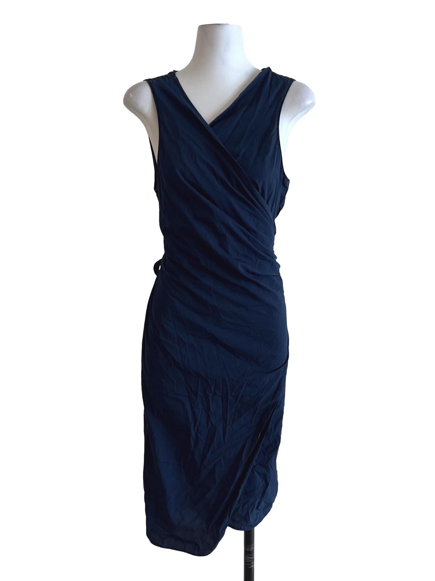 Navy Blue V-Neckline Wrap Dress