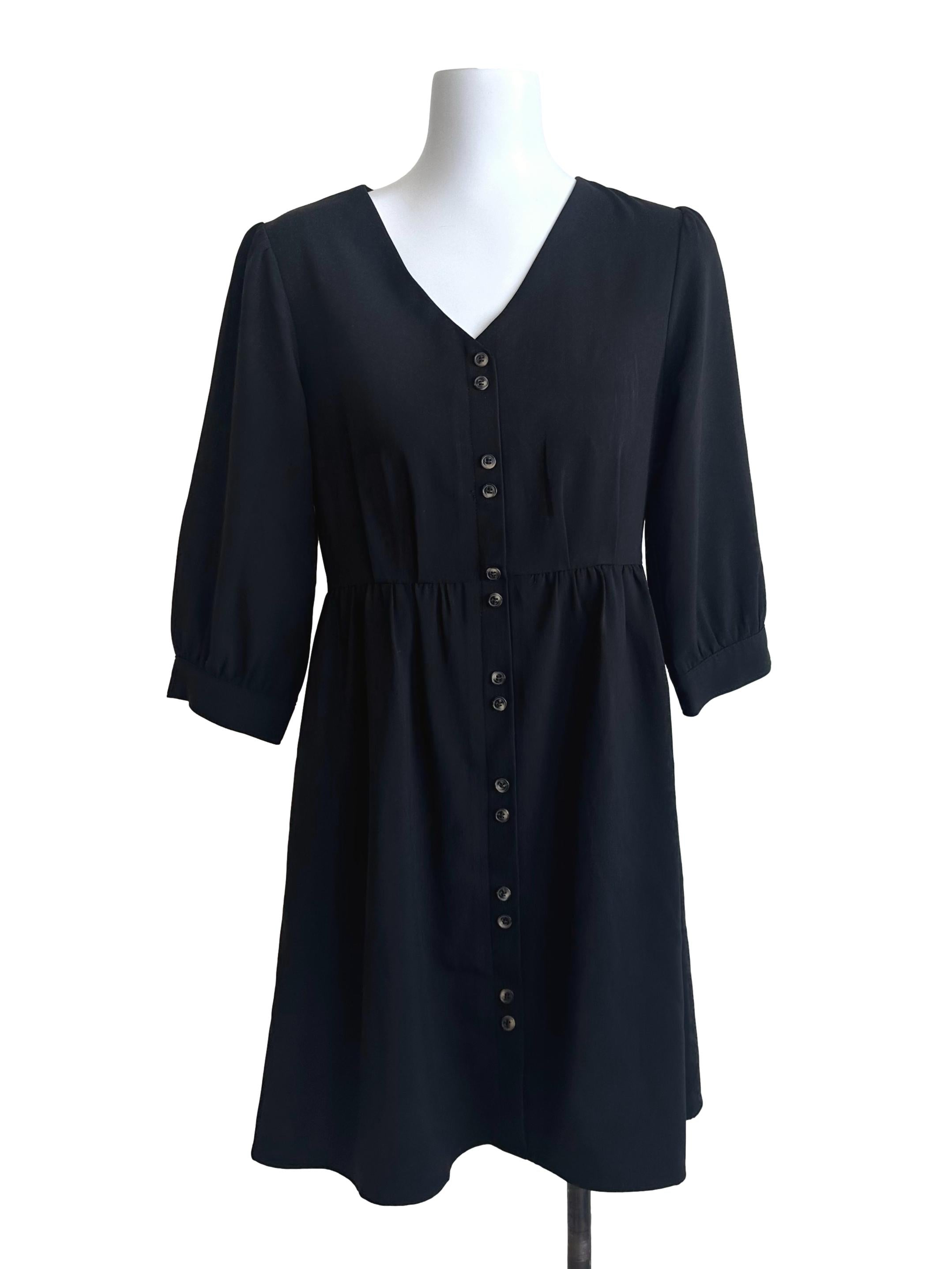 Charcoal Black V Neck Button Dress