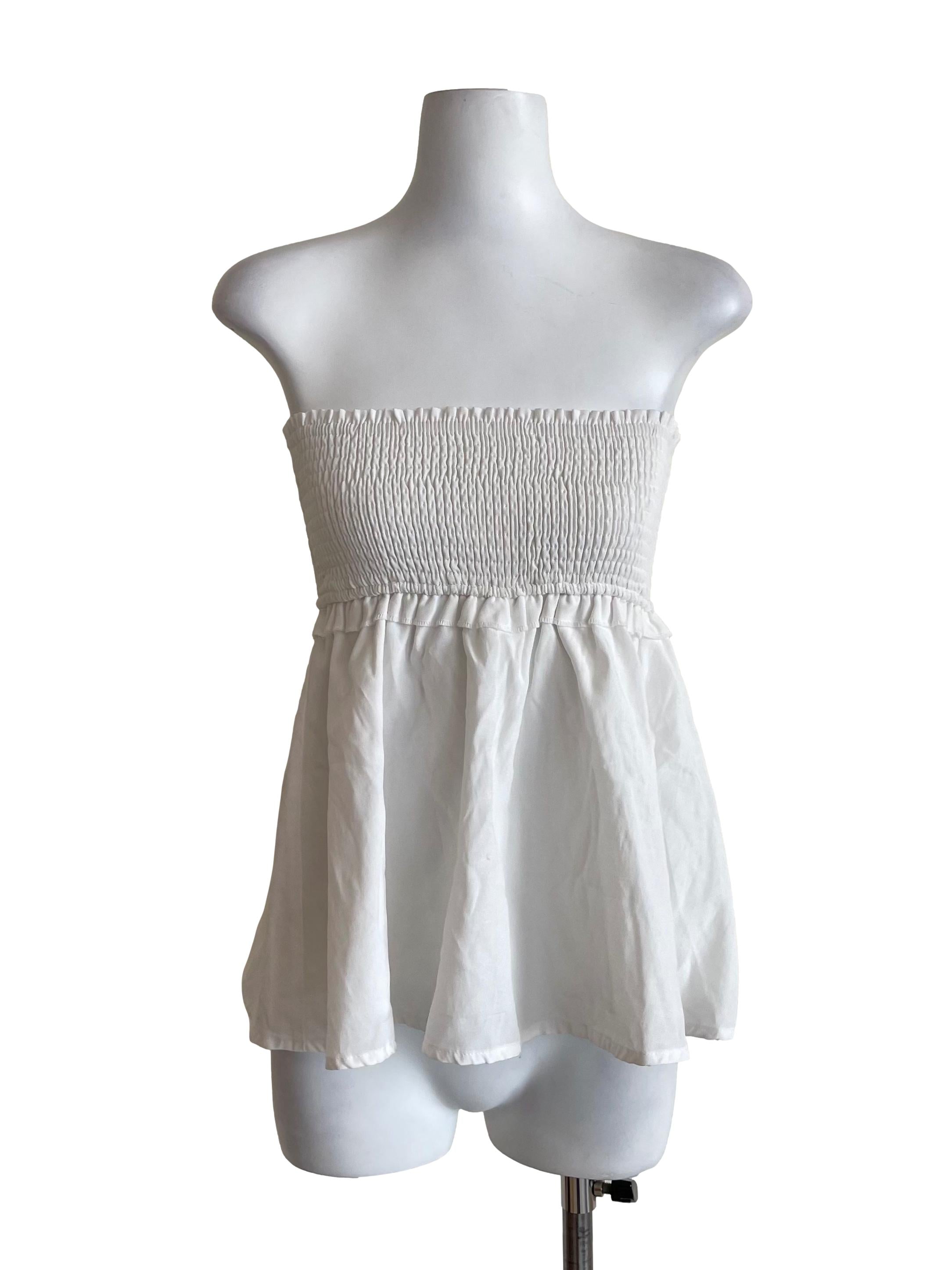 White Shirred Tube Top