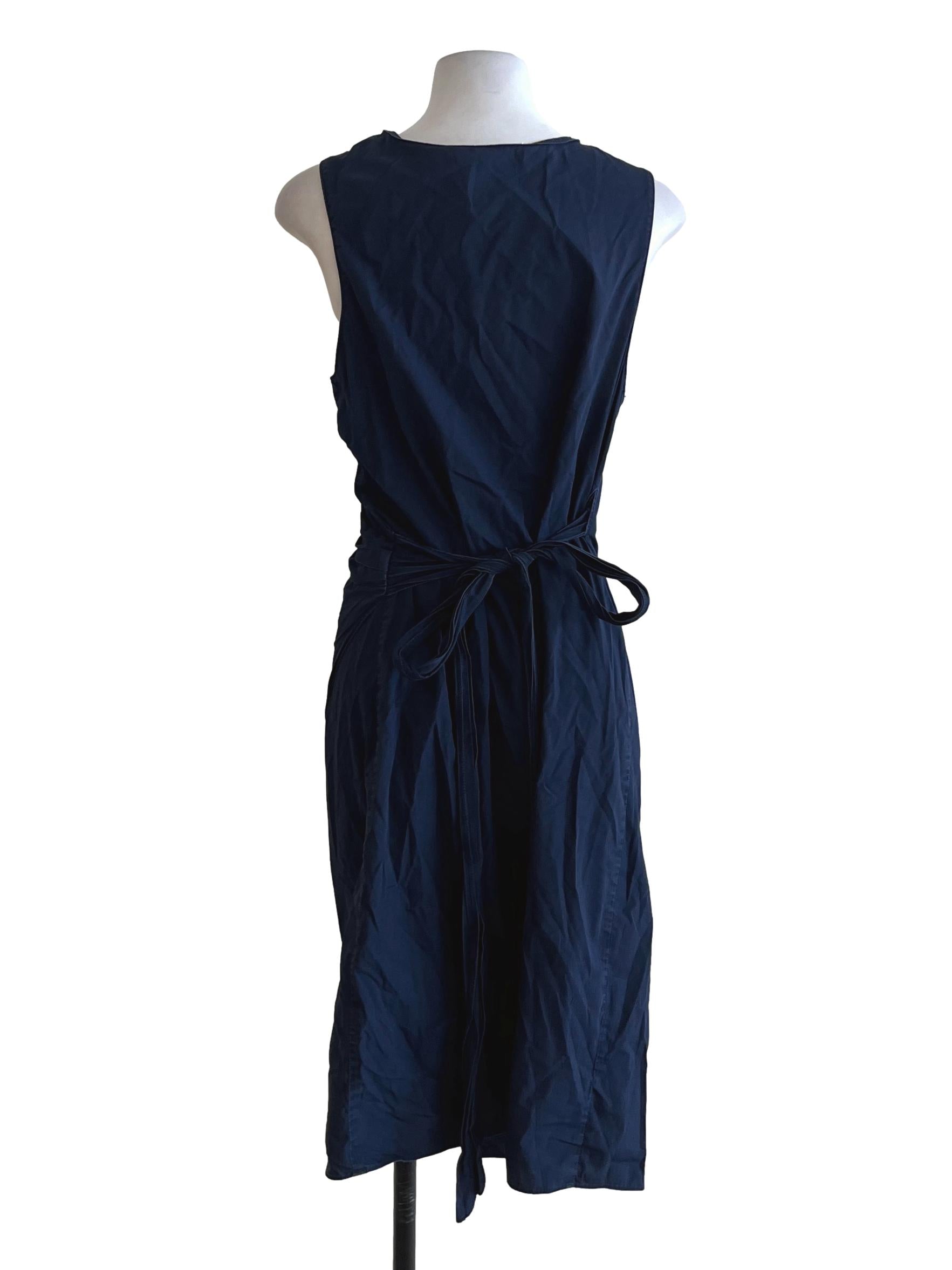 Navy Blue V-Neckline Wrap Dress
