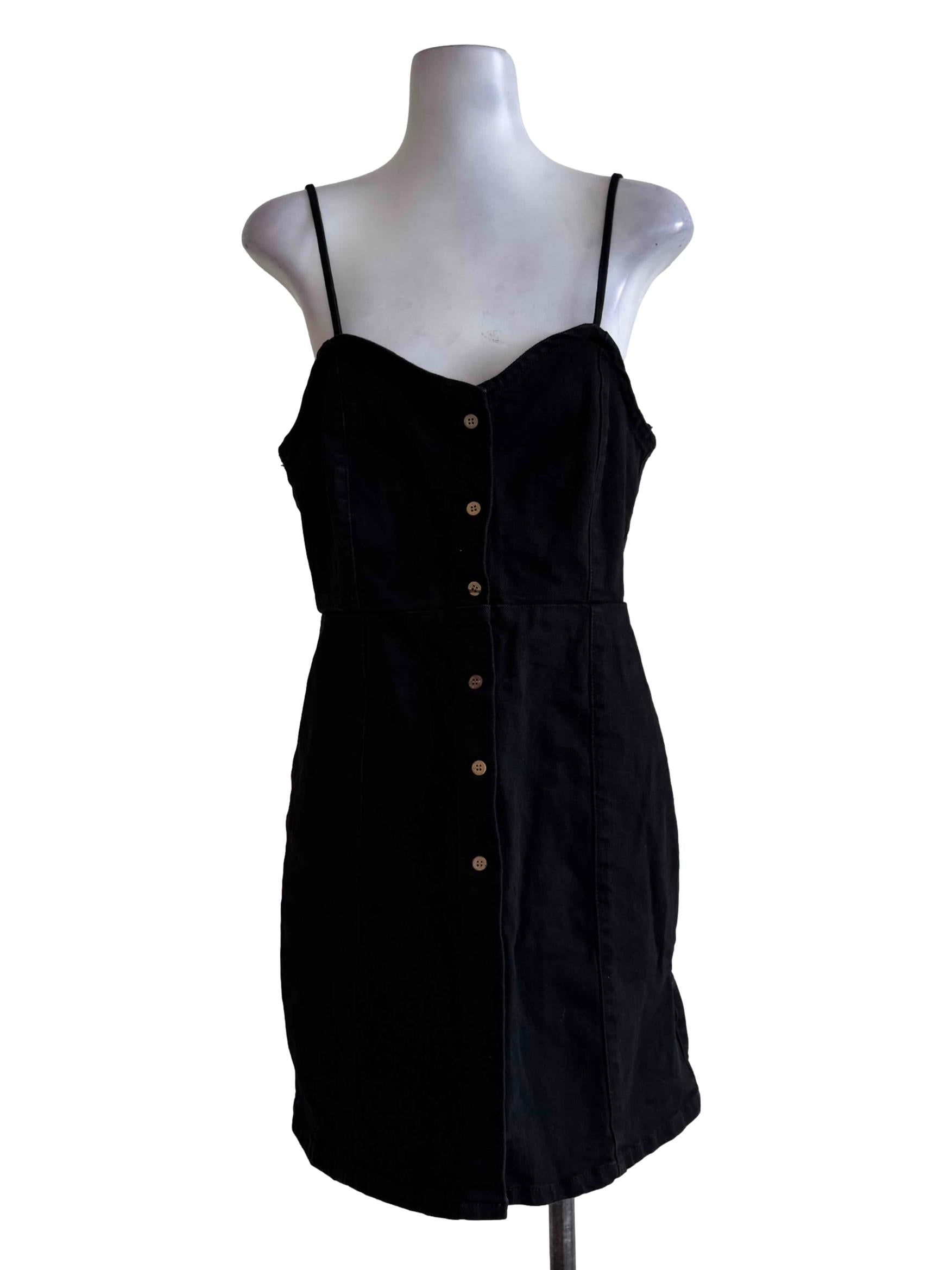 Black Denim Front Button Mini Dress