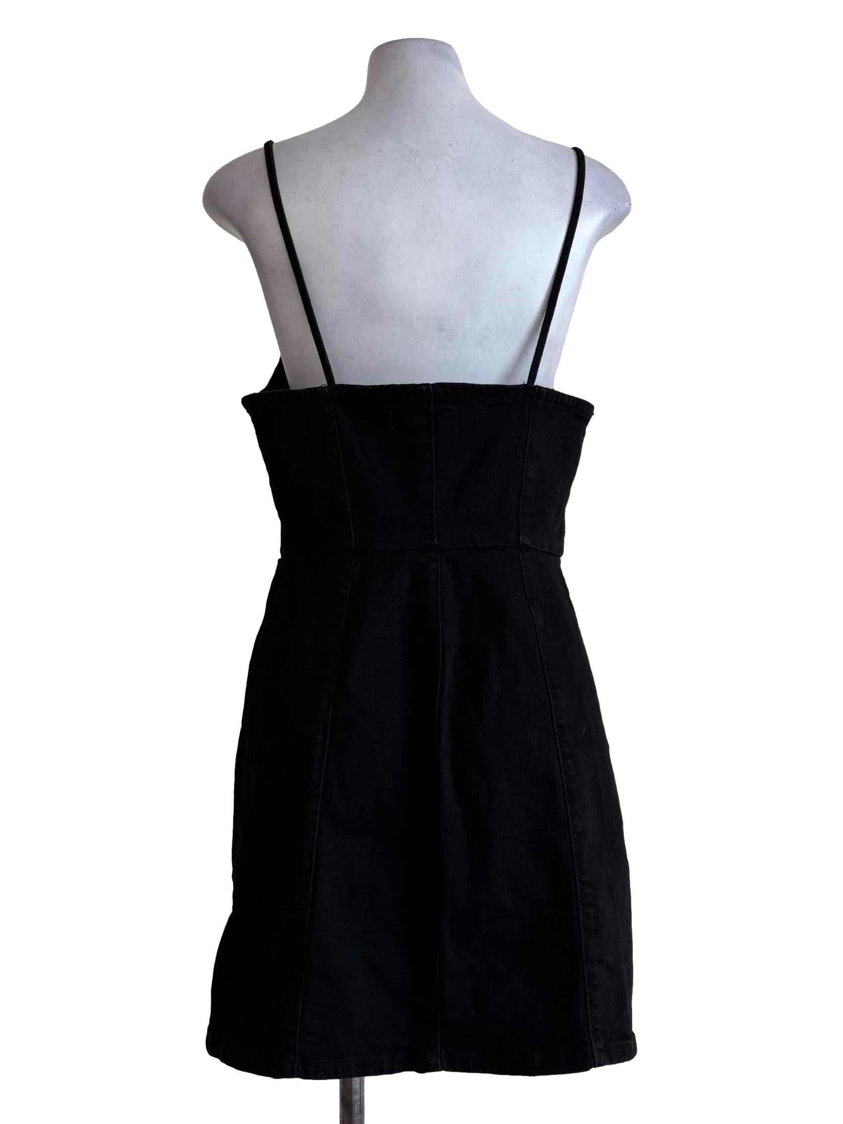Black Denim Front Button Mini Dress