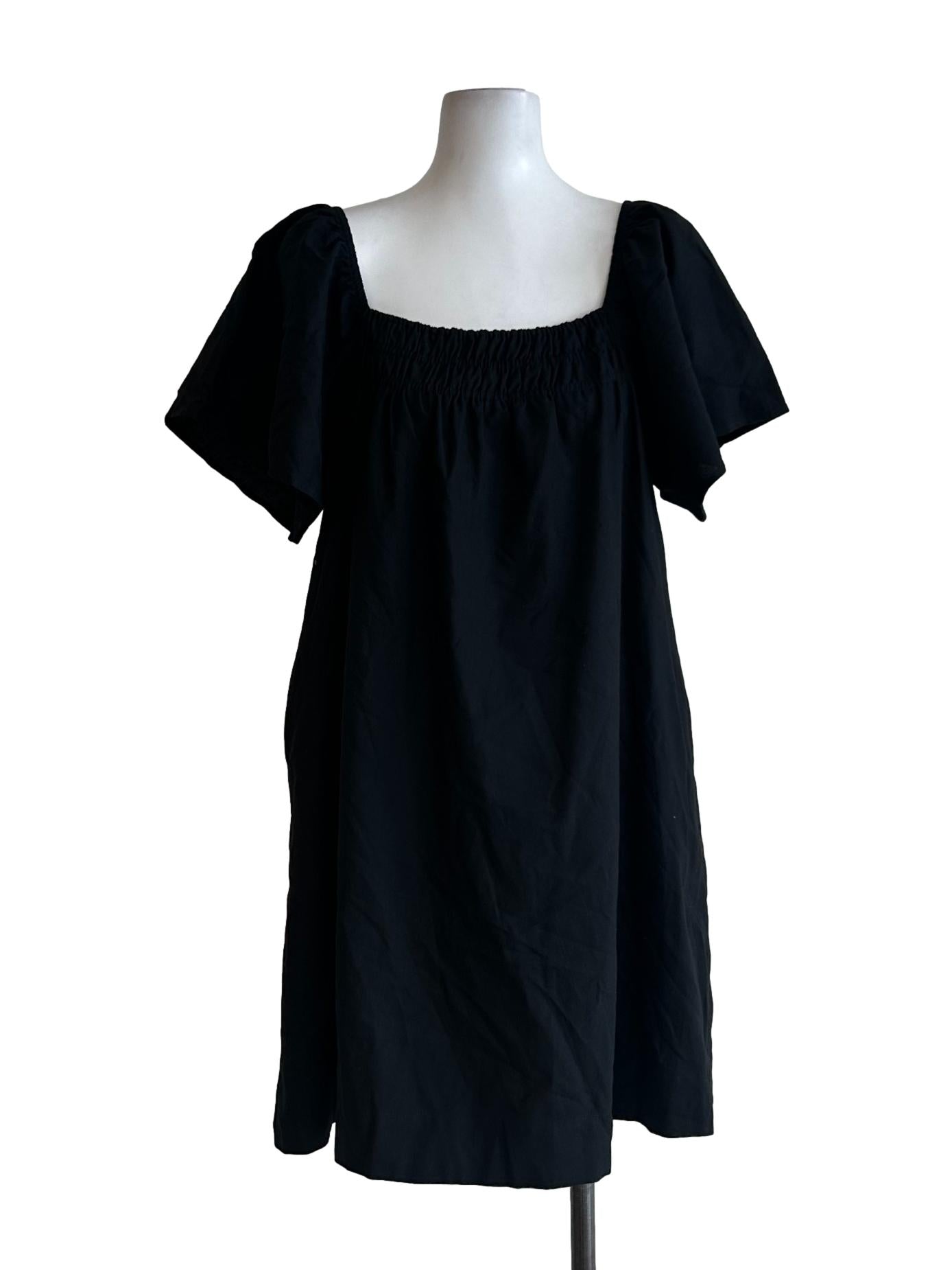 Black Smocked Neckline Tent Mini Dress