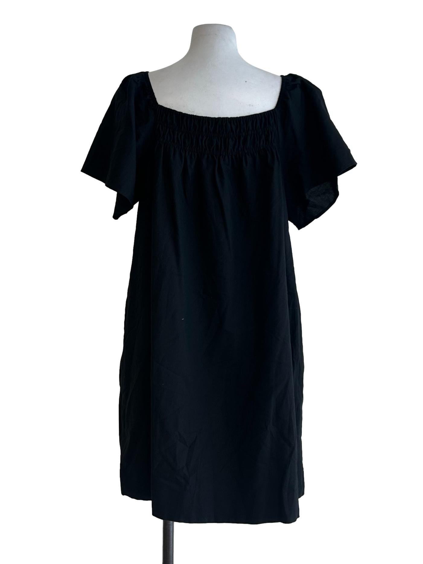 Black Smocked Neckline Tent Mini Dress