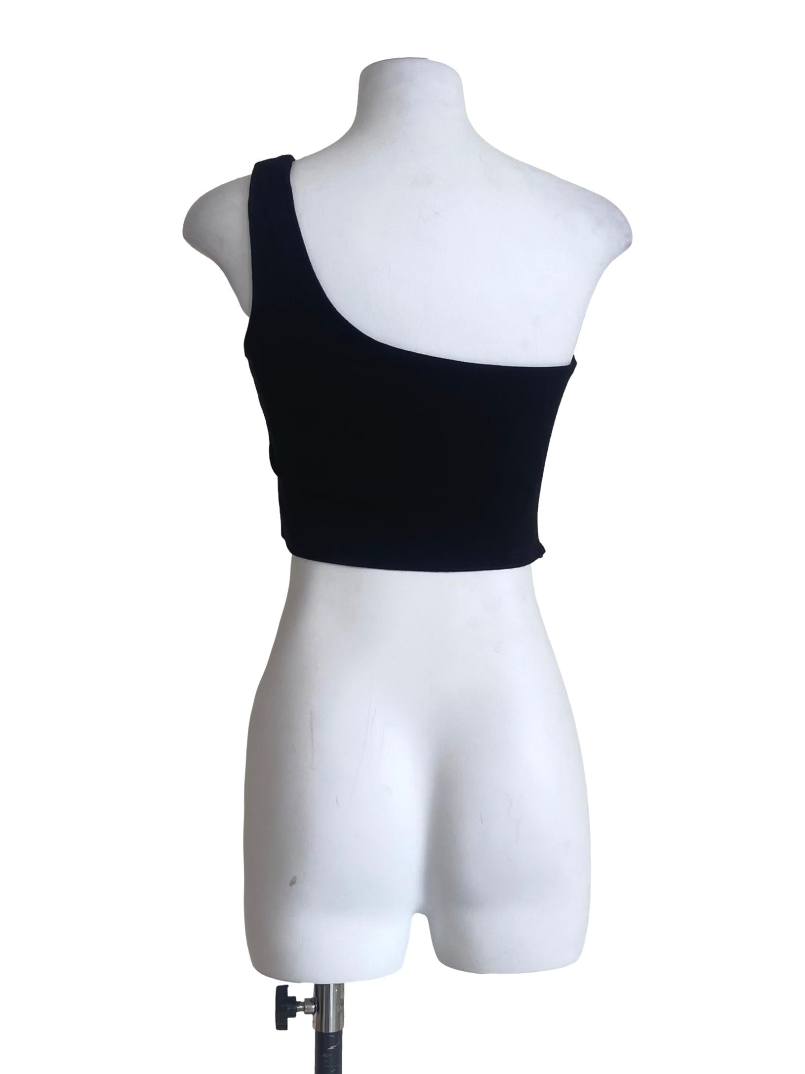 Black Asymmetric Shoulder Crop Top