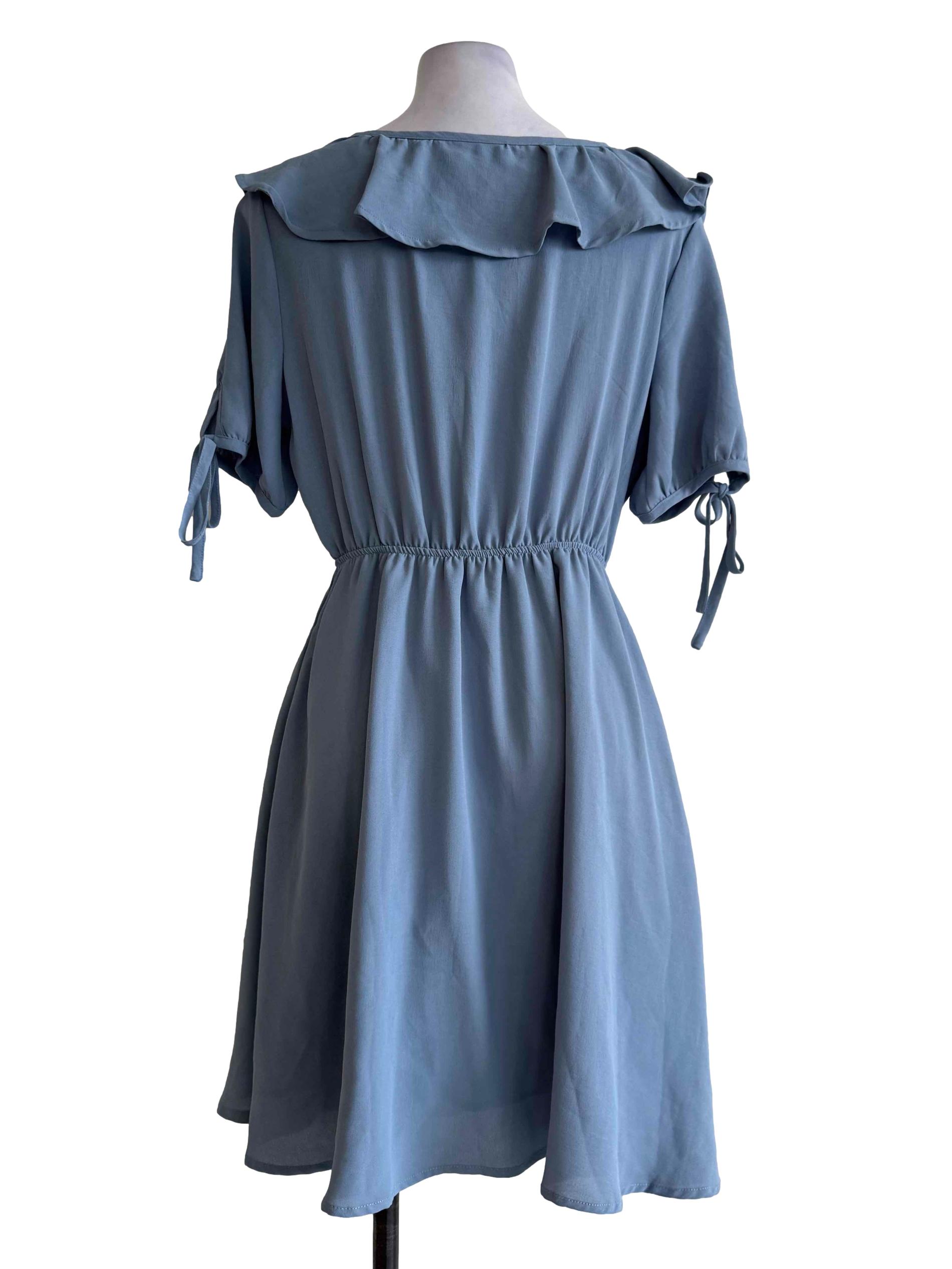 Dusty Blue Flared Neck Mini Dress