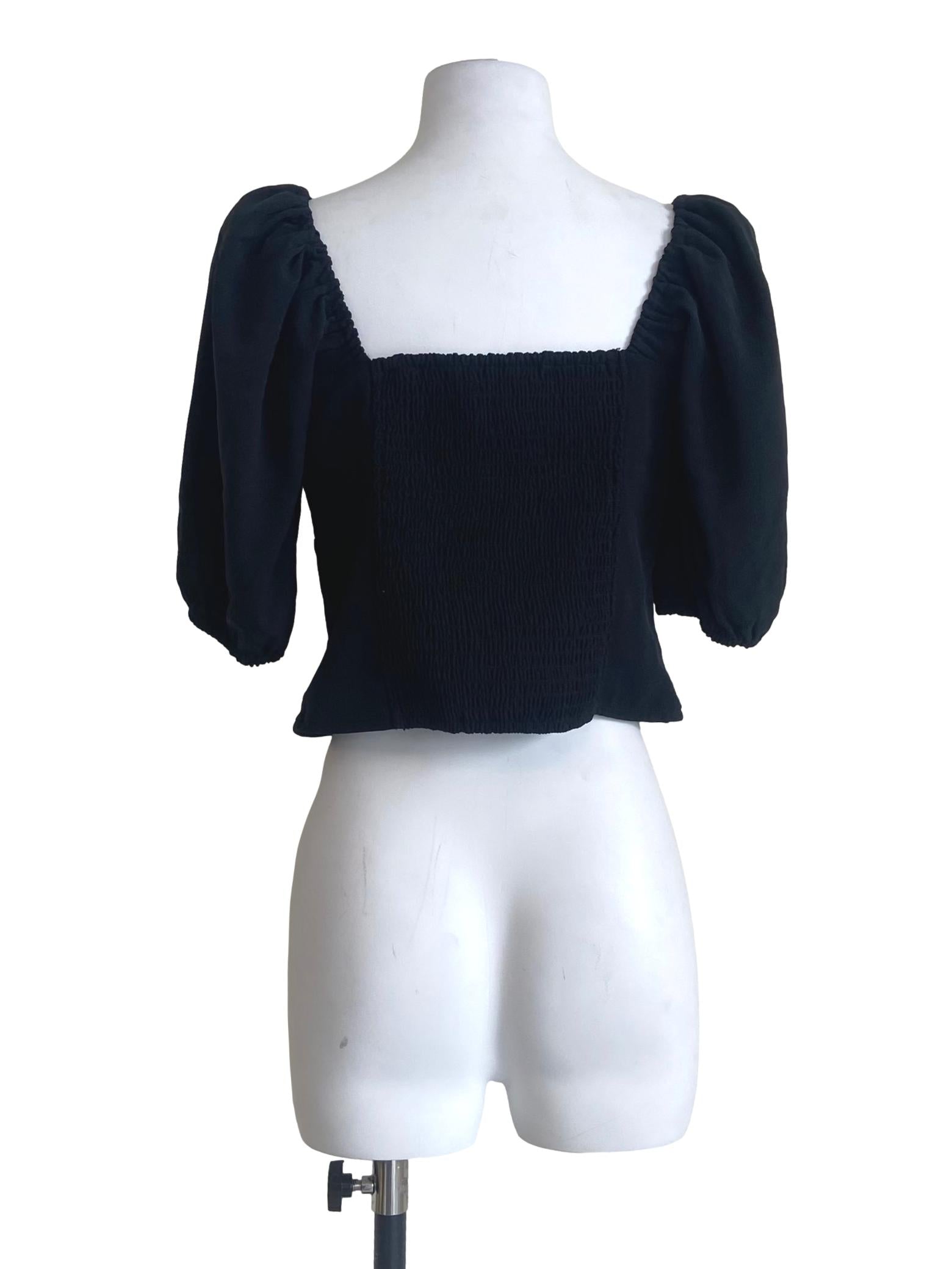 Black Queen Anne Neck Crop Top