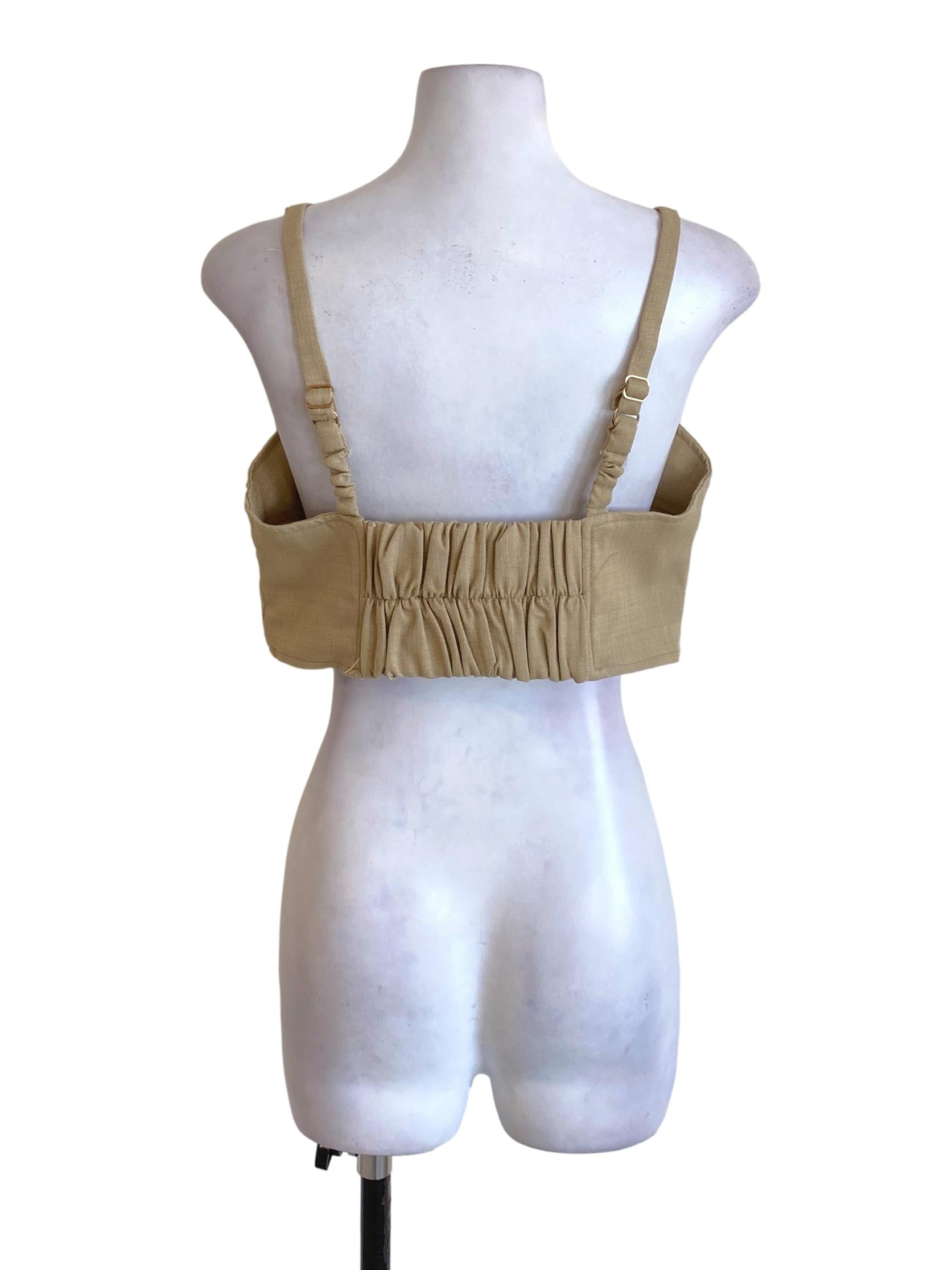 Beige Brown Sweetheart Cropped Top