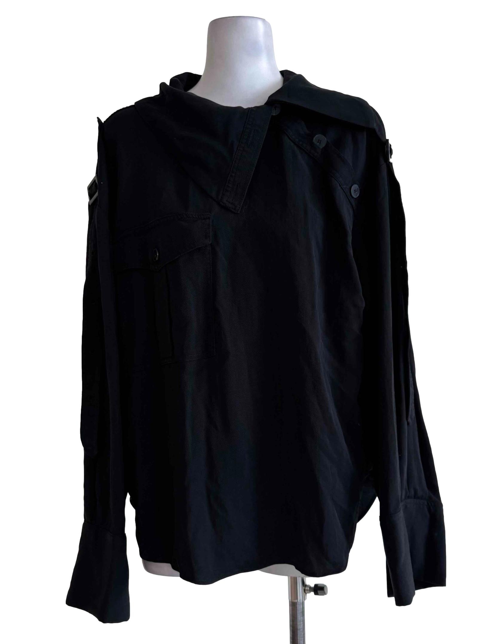 Jet Black Long Sleeve Button Blouse