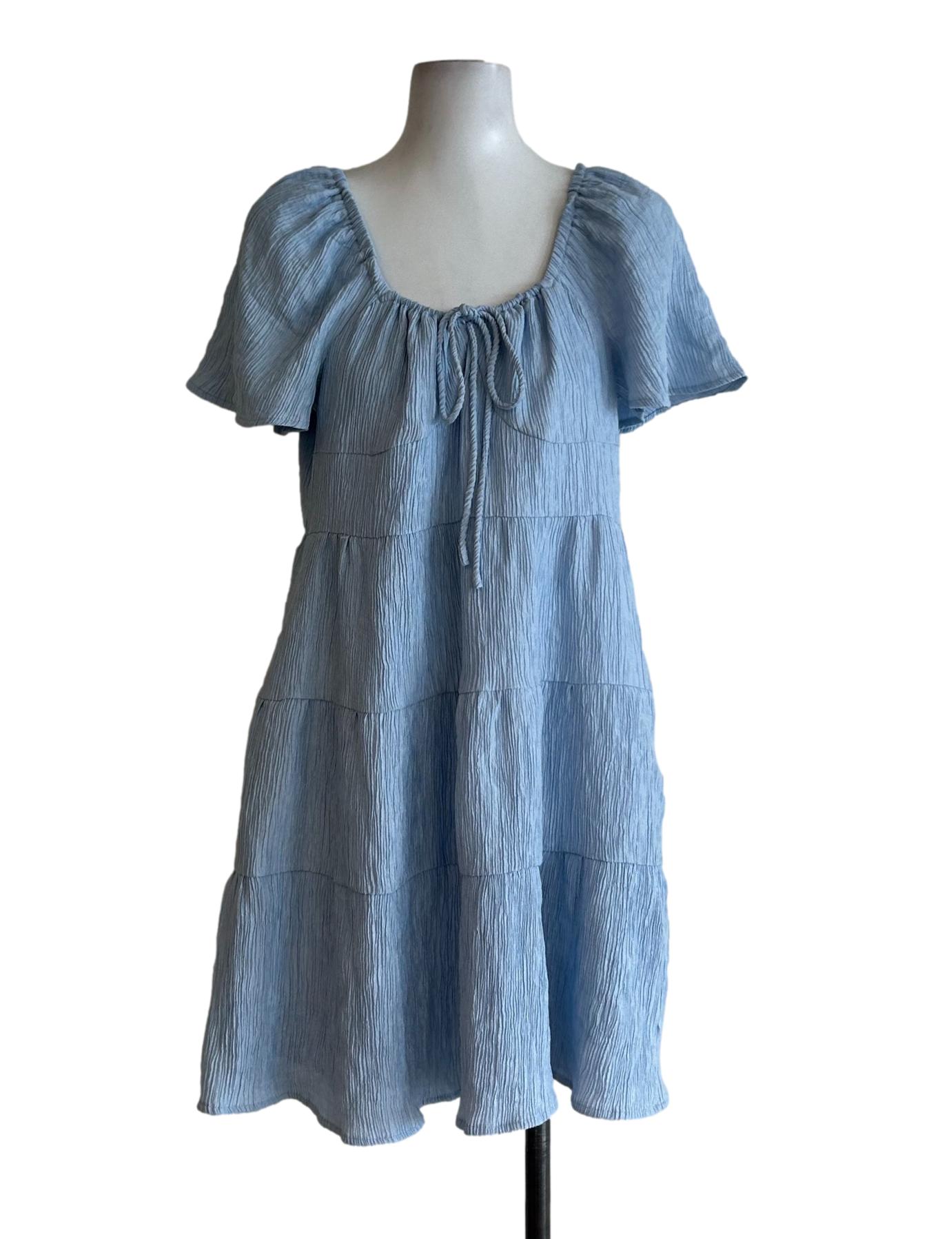 Baby Blue Crinkle Tiered Dress