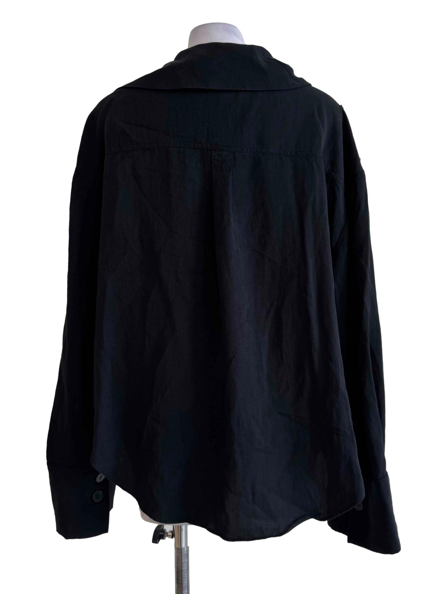 Jet Black Long Sleeve Button Blouse