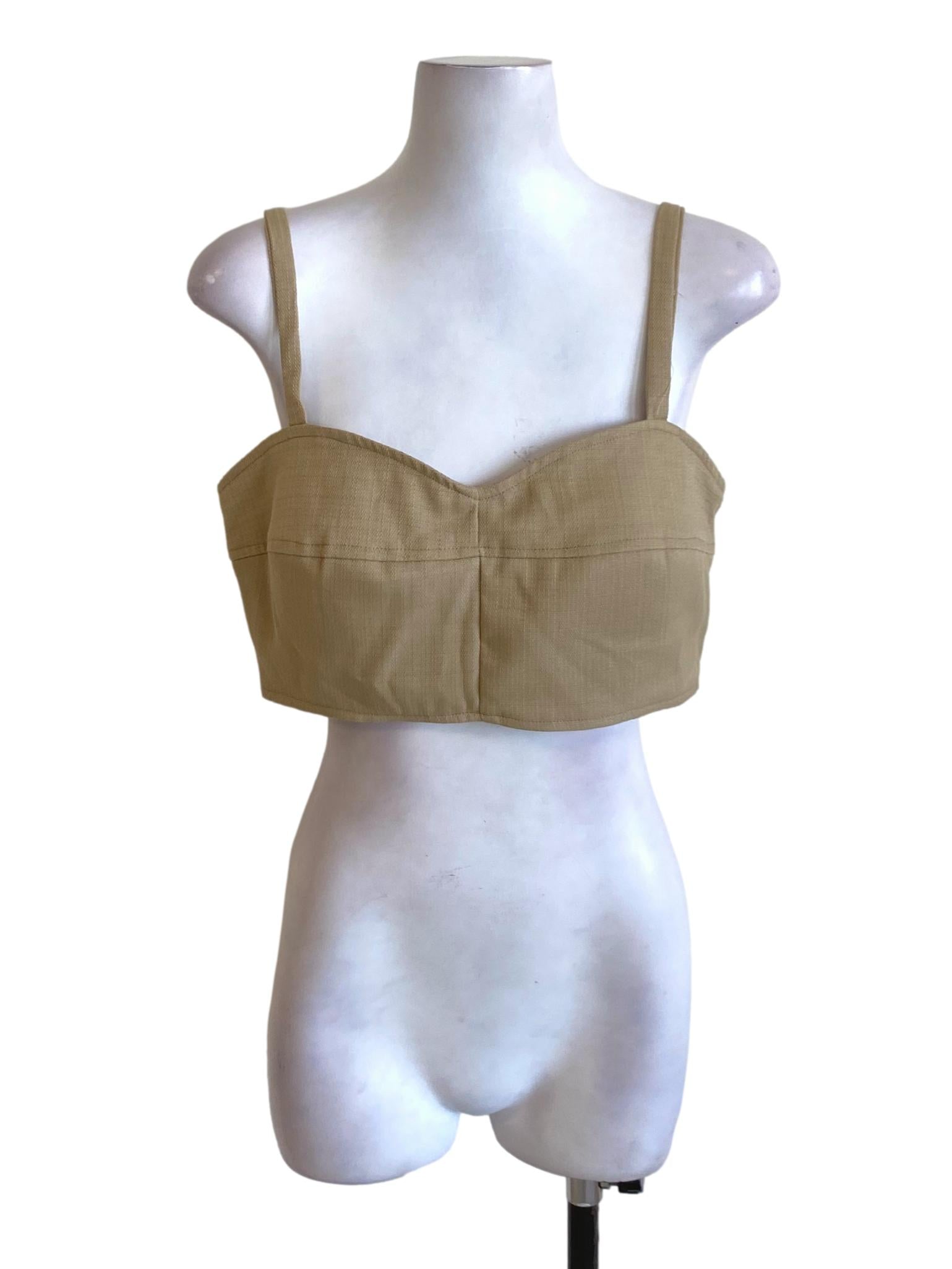 Beige Brown Sweetheart Cropped Top