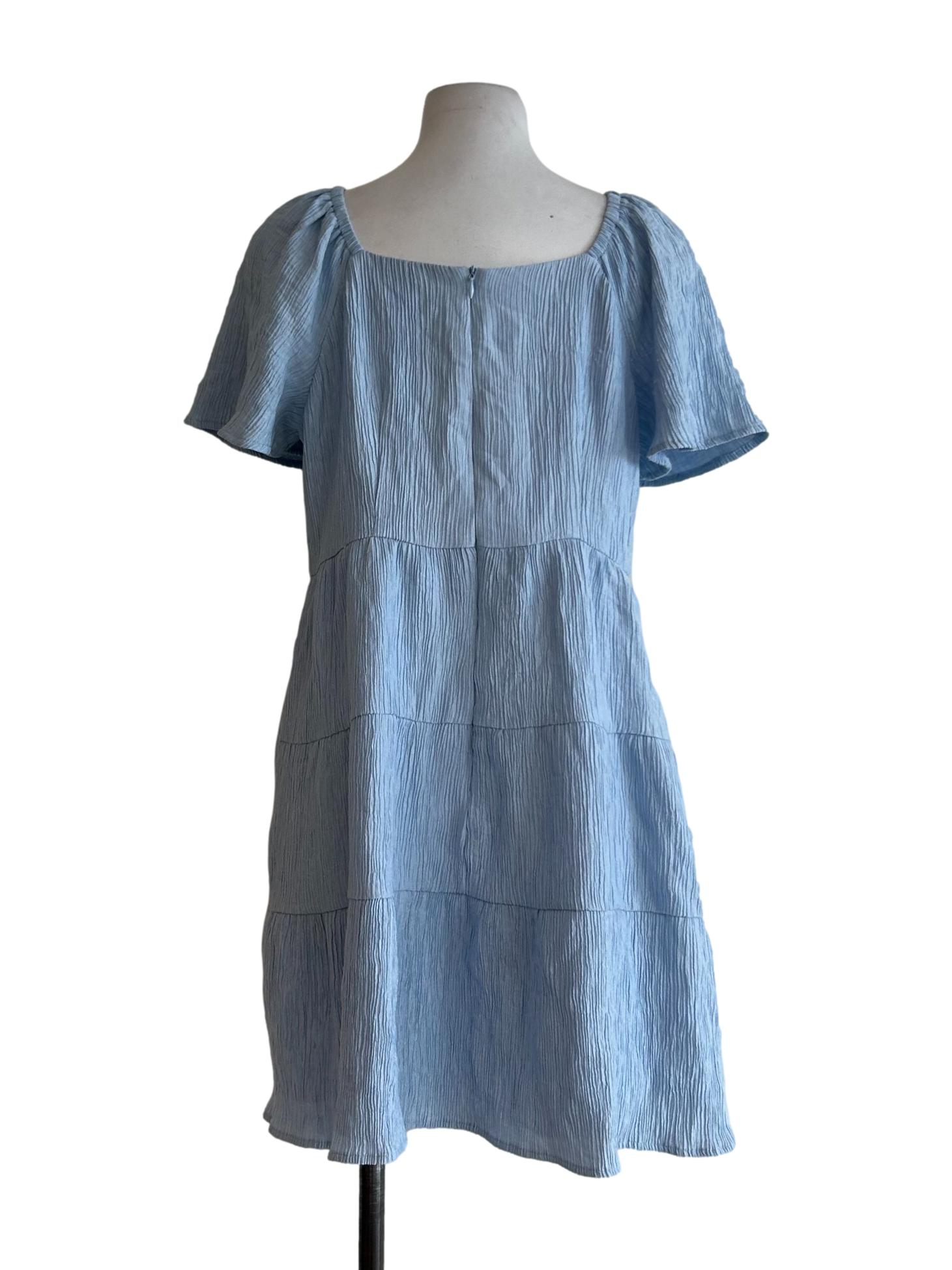 Baby Blue Crinkle Tiered Dress