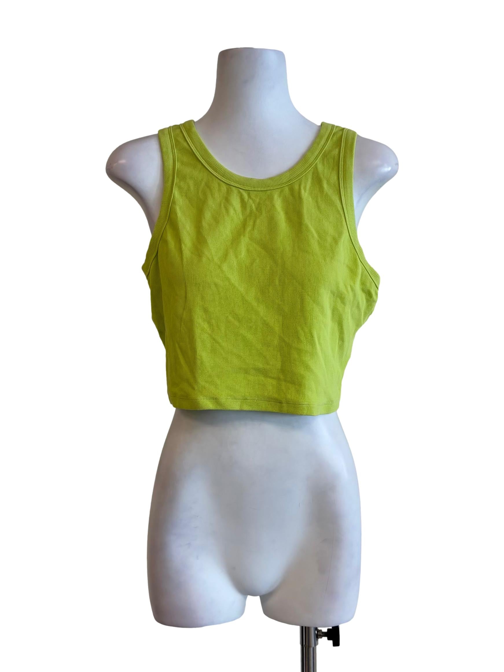Chartreuse Round Neck Ribbed Top