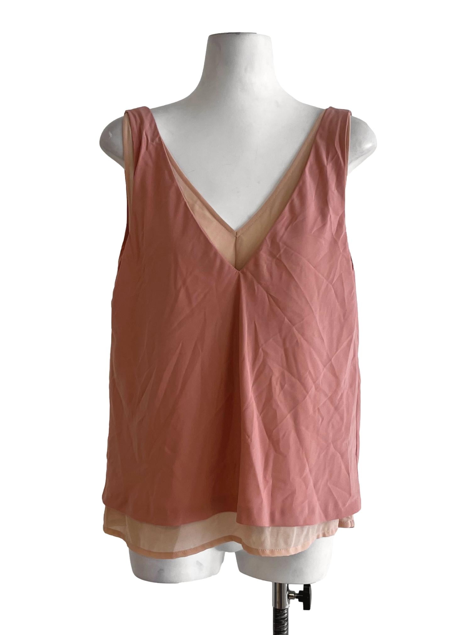 Peach Pink V-Neckline Sleeveless Top