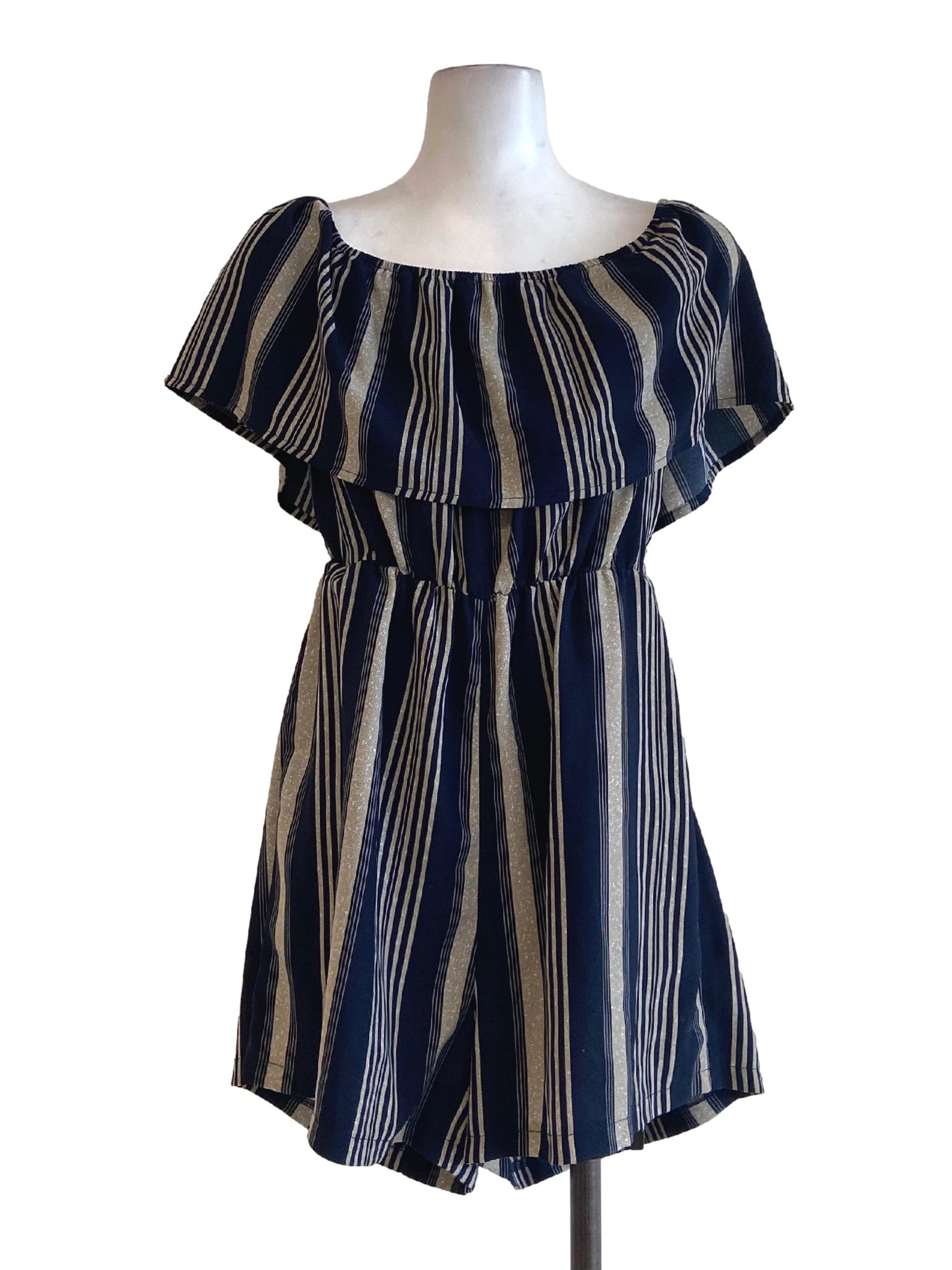 Navy Blue Bengal Stripe Rompers
