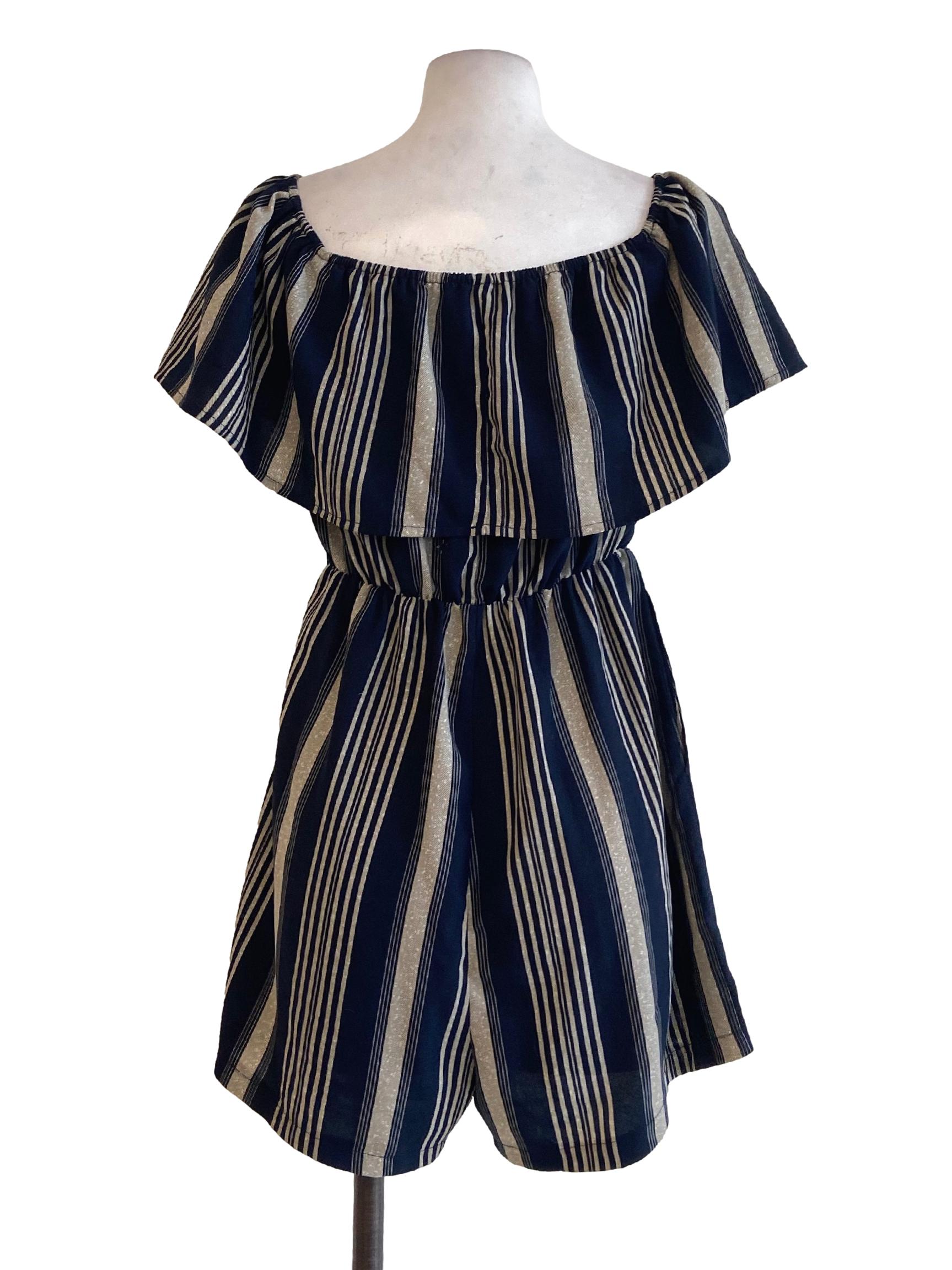 Navy Blue Bengal Stripe Rompers
