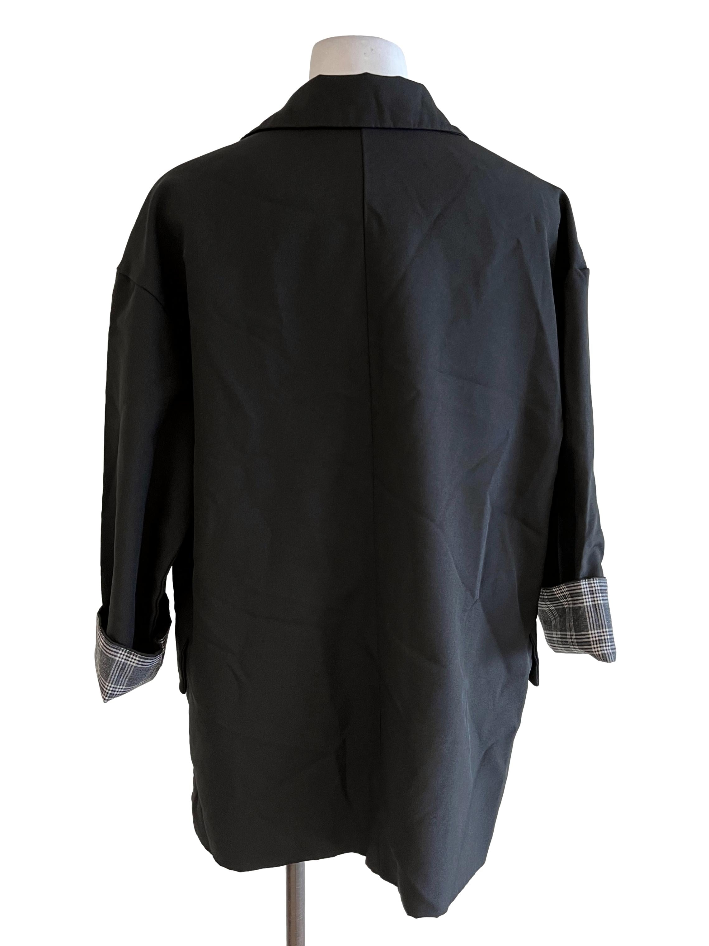 Black Blazer With Plaid Pattern Inside Sleeve
