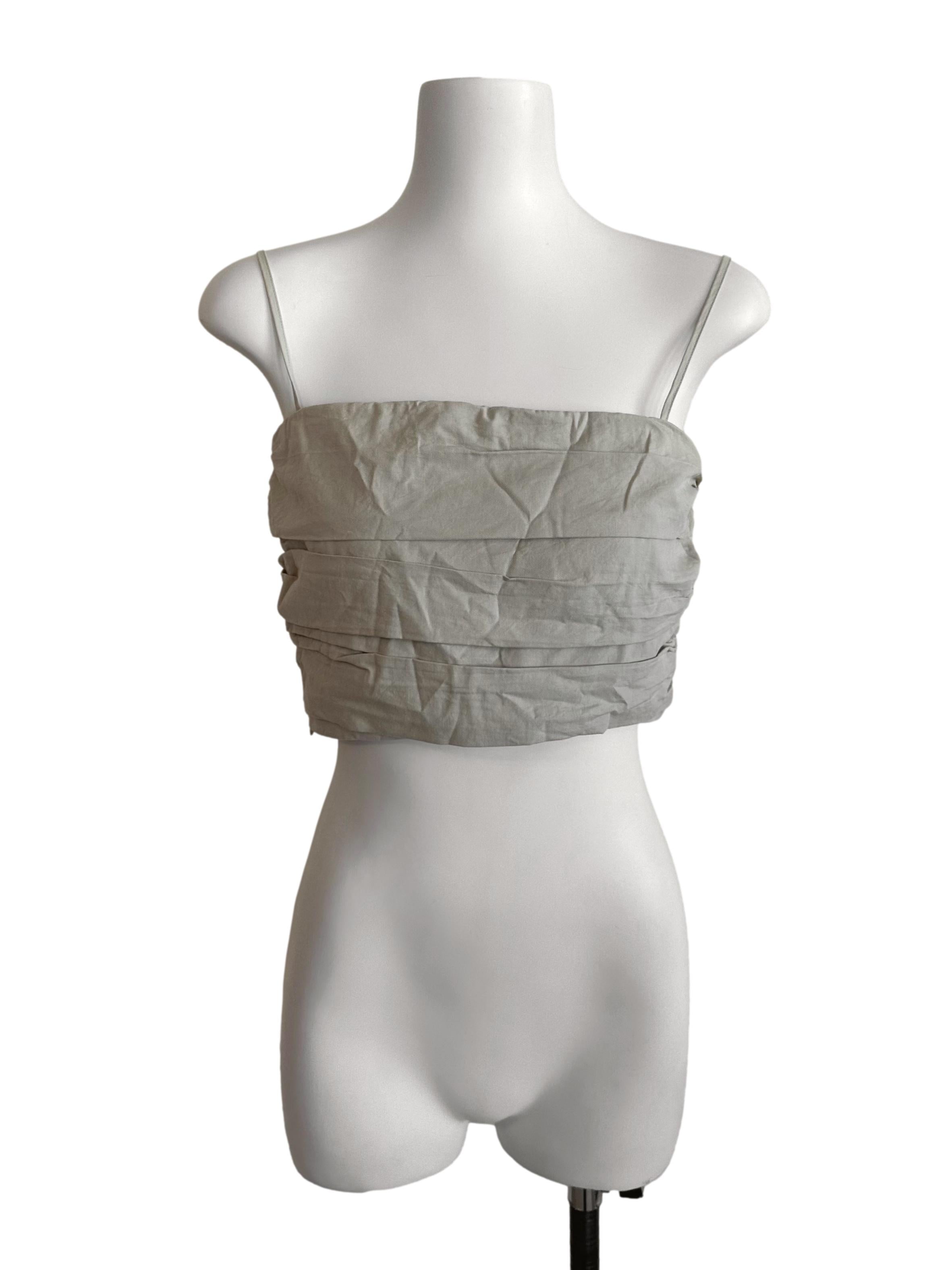 Ash Grey Pleated Square Neck Crop Top
