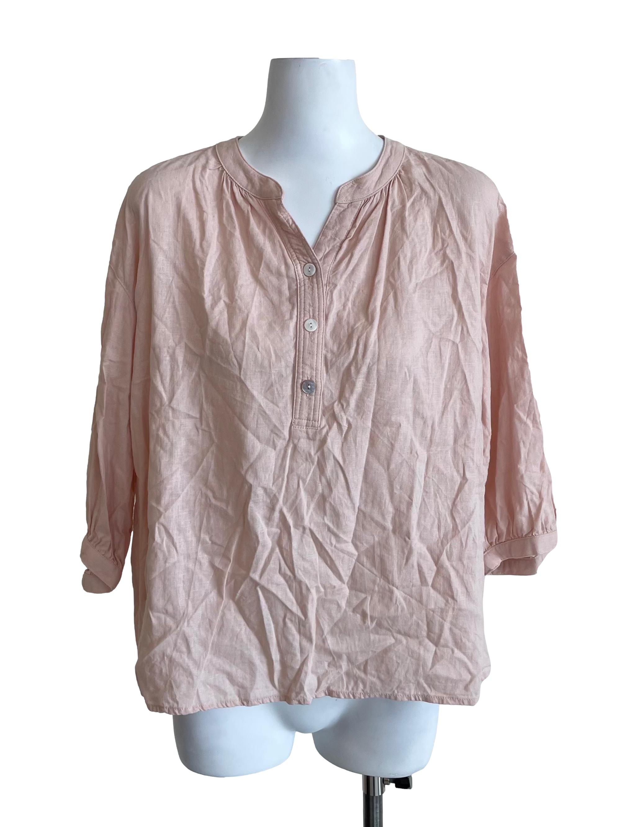 Pale Blush Draped Peasant Top