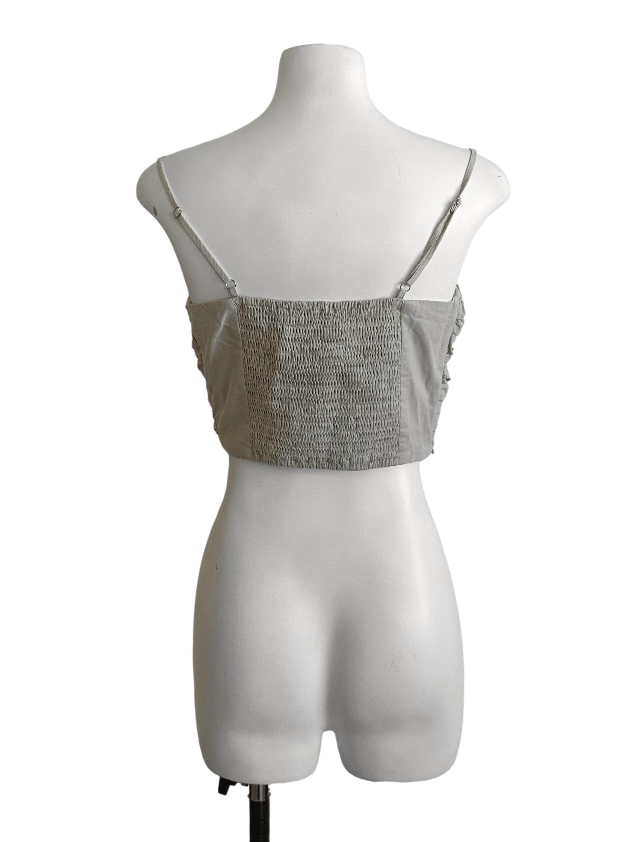 Ash Grey Pleated Square Neck Crop Top