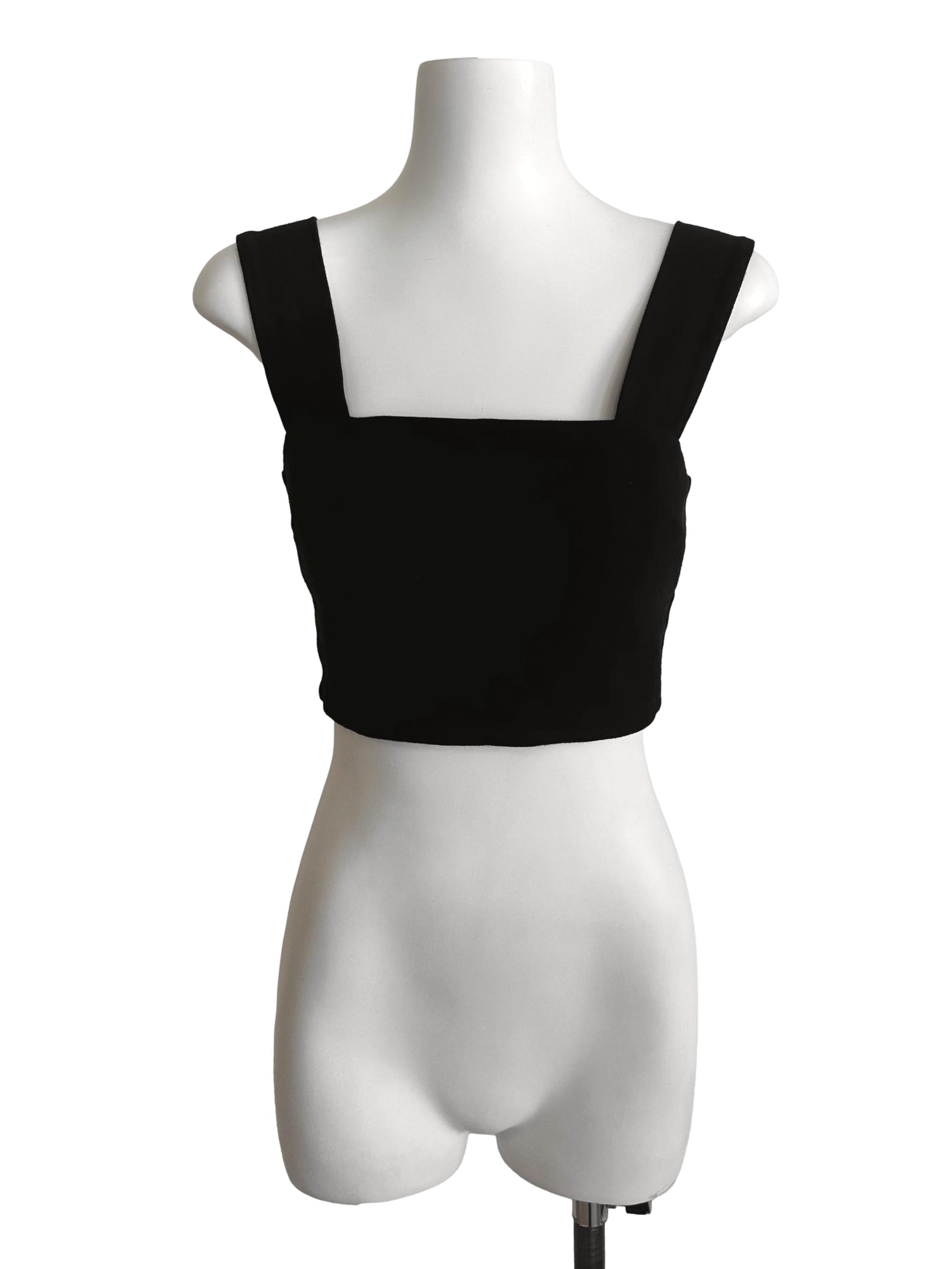 Onyx Black Square Neck Knit Fitted Top