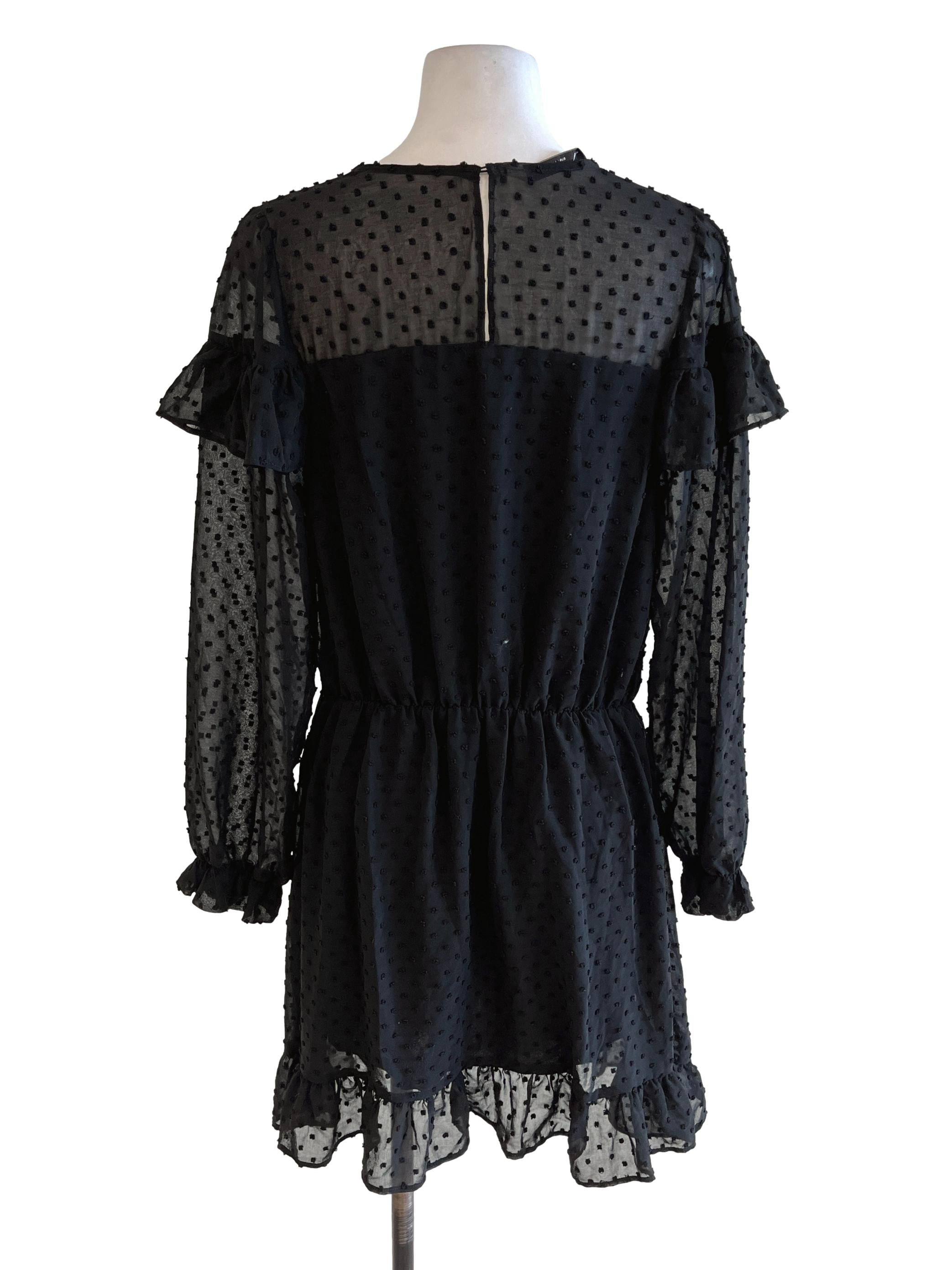 Black Ruffled Swiss Dot Dress