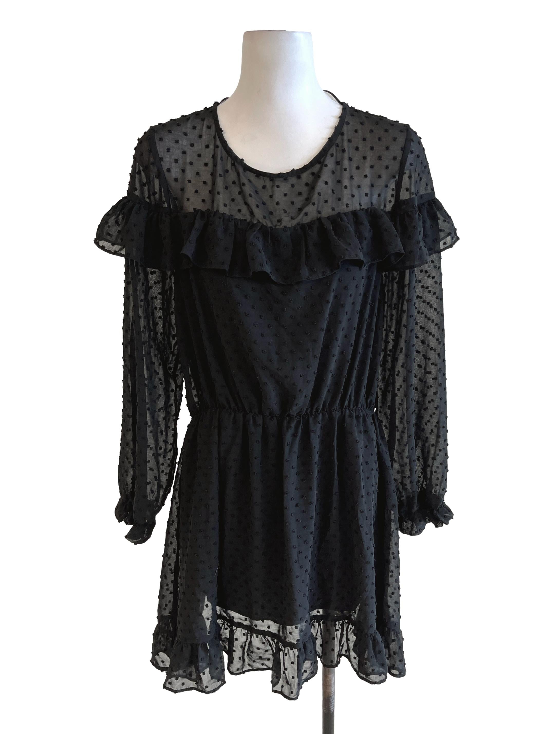 Black Ruffled Swiss Dot Dress