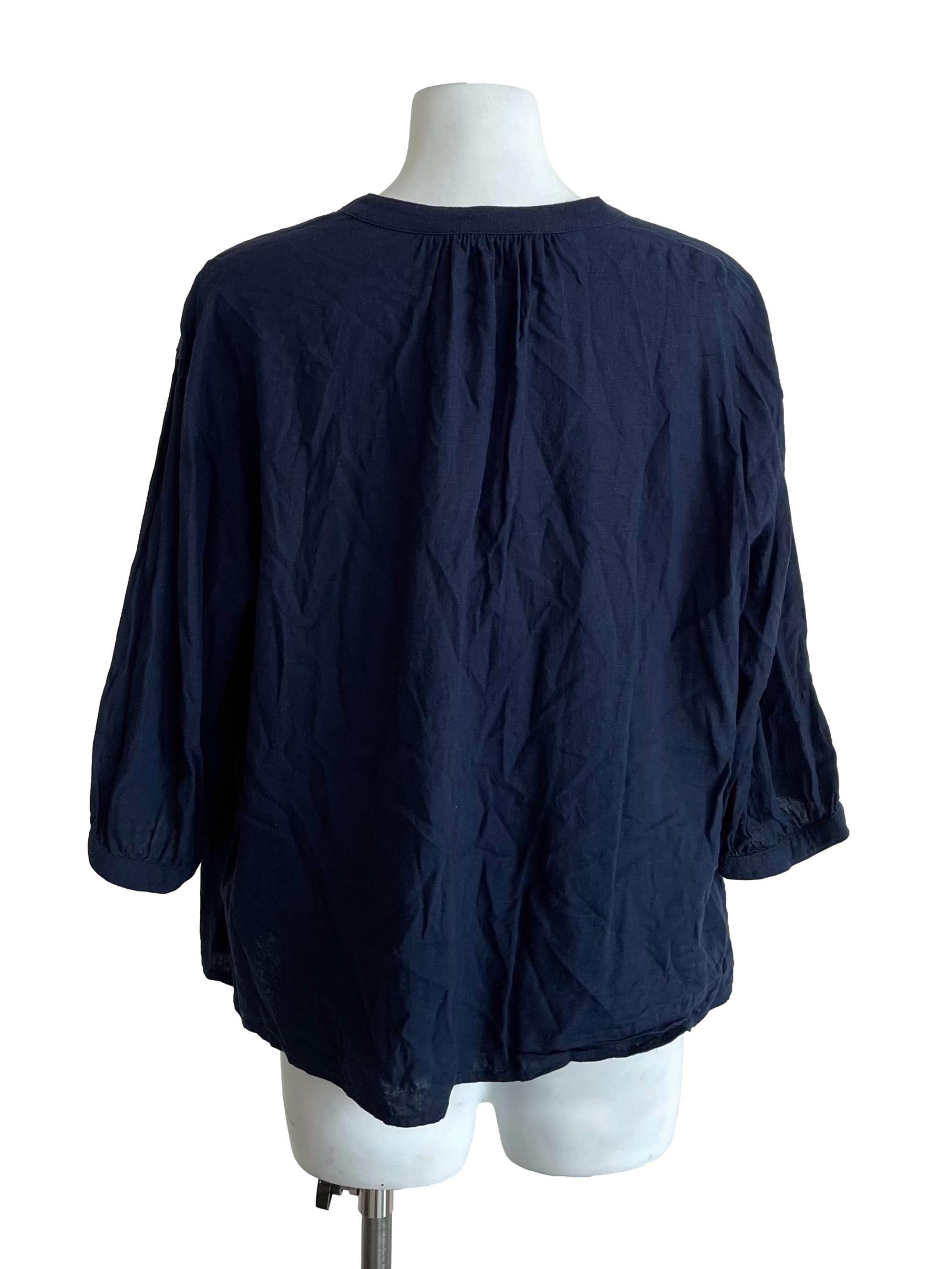 Navy Draped Peasant Top