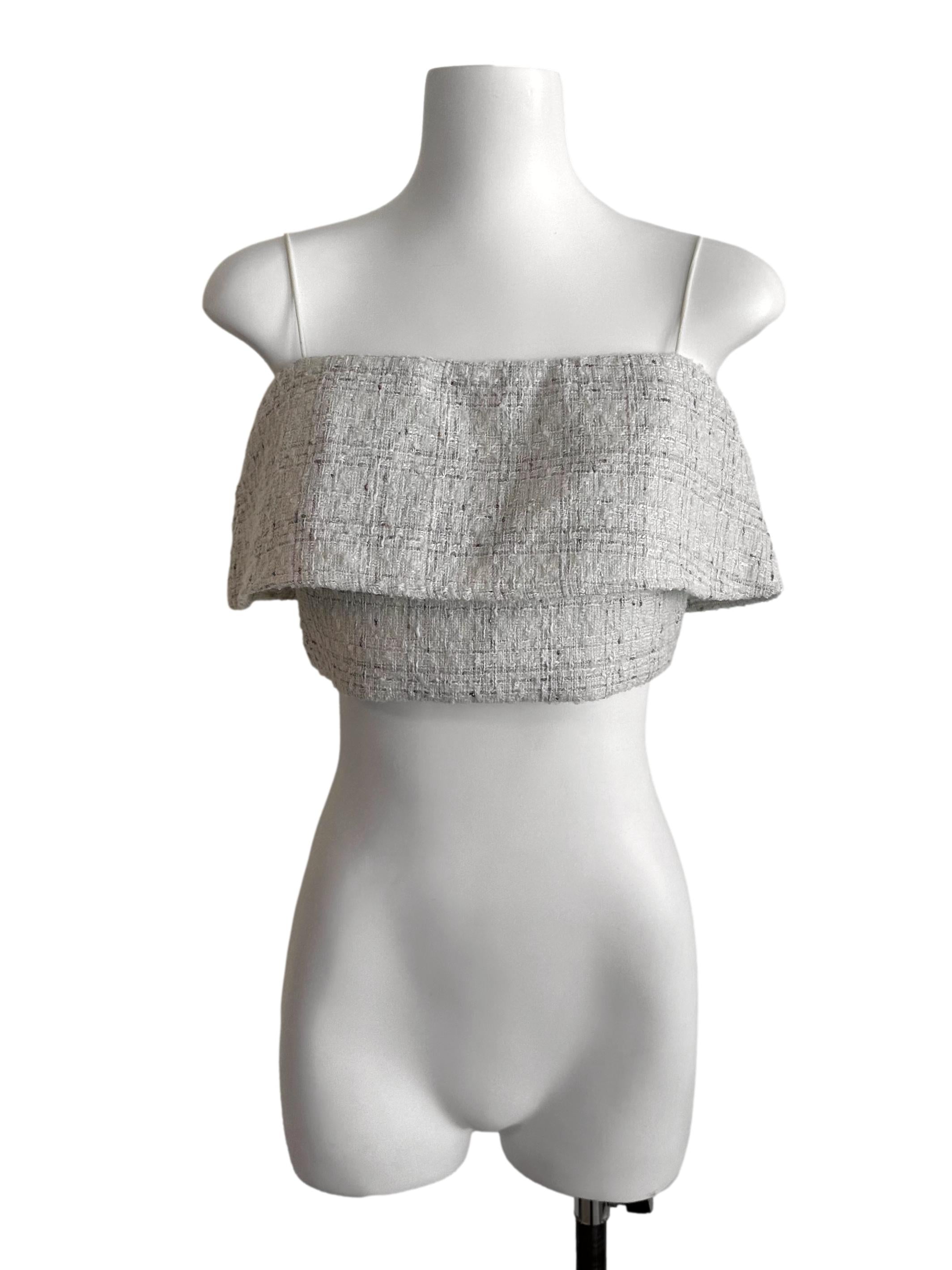 Ash White Tweed Textured Square Neck Top