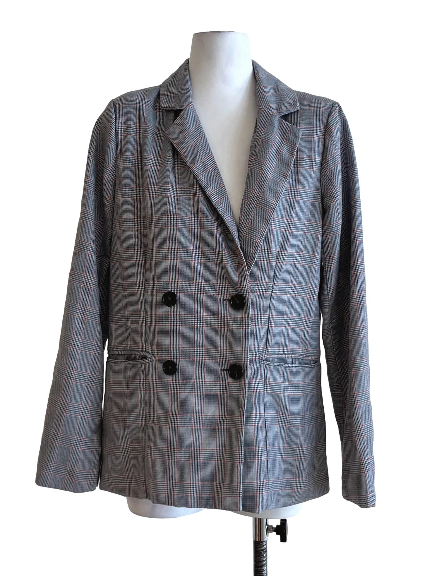 Black Tartan Double-Breasted Blazer
