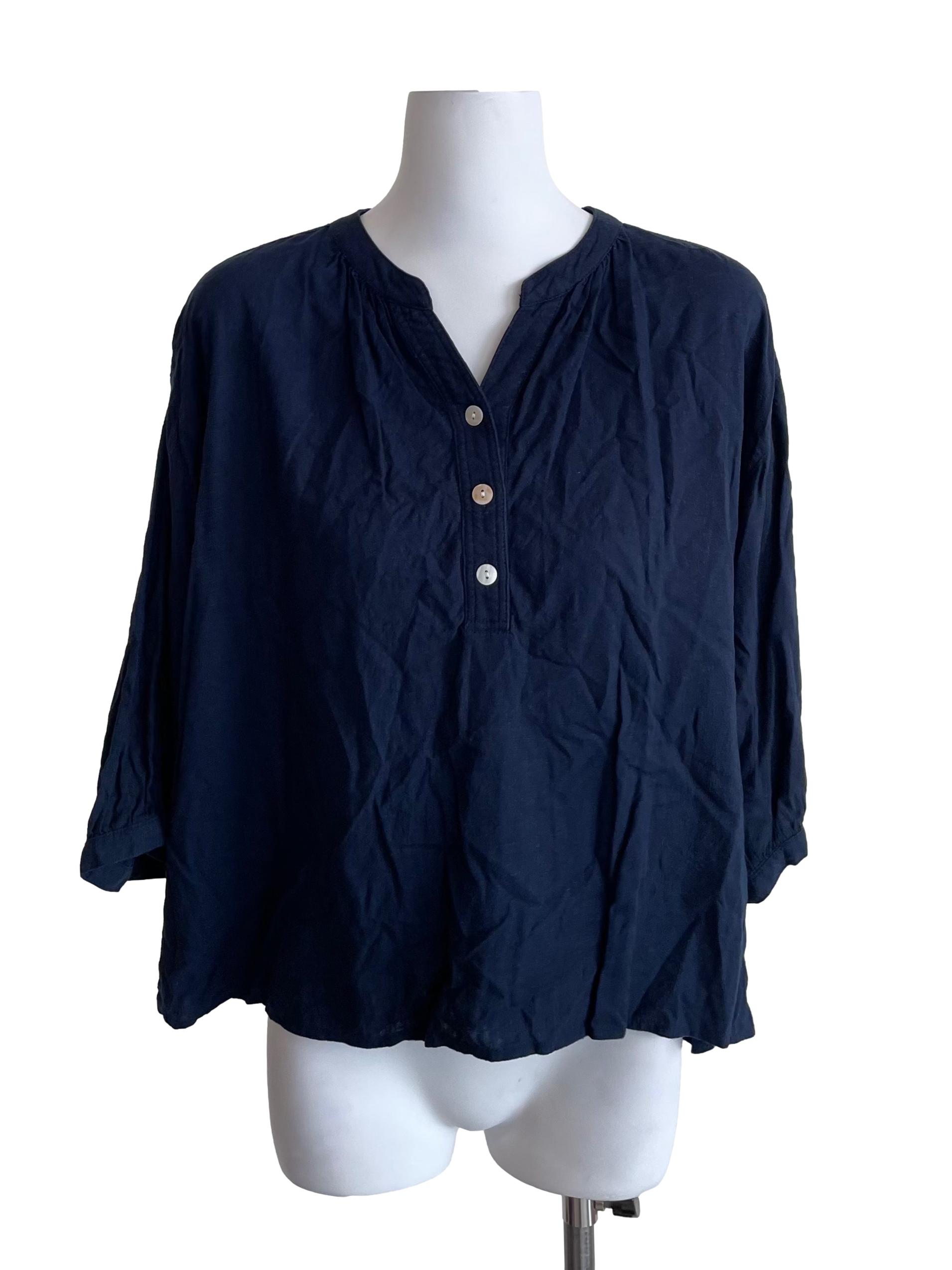 Navy Draped Peasant Top