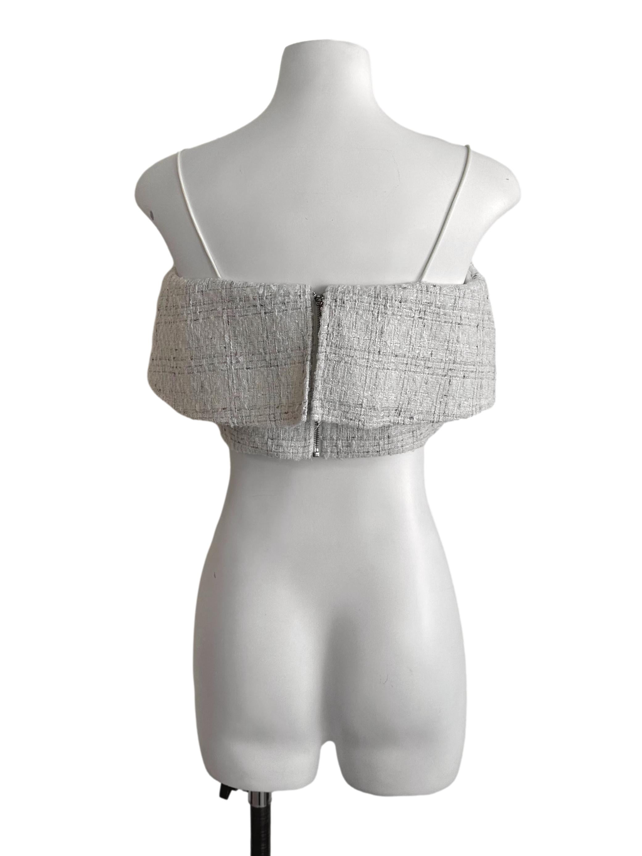 Ash White Tweed Textured Square Neck Top