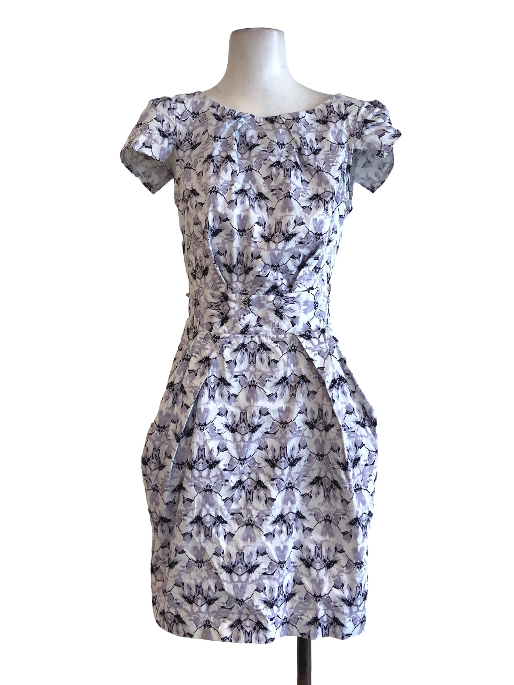 White & Purple Floral Apron Dress