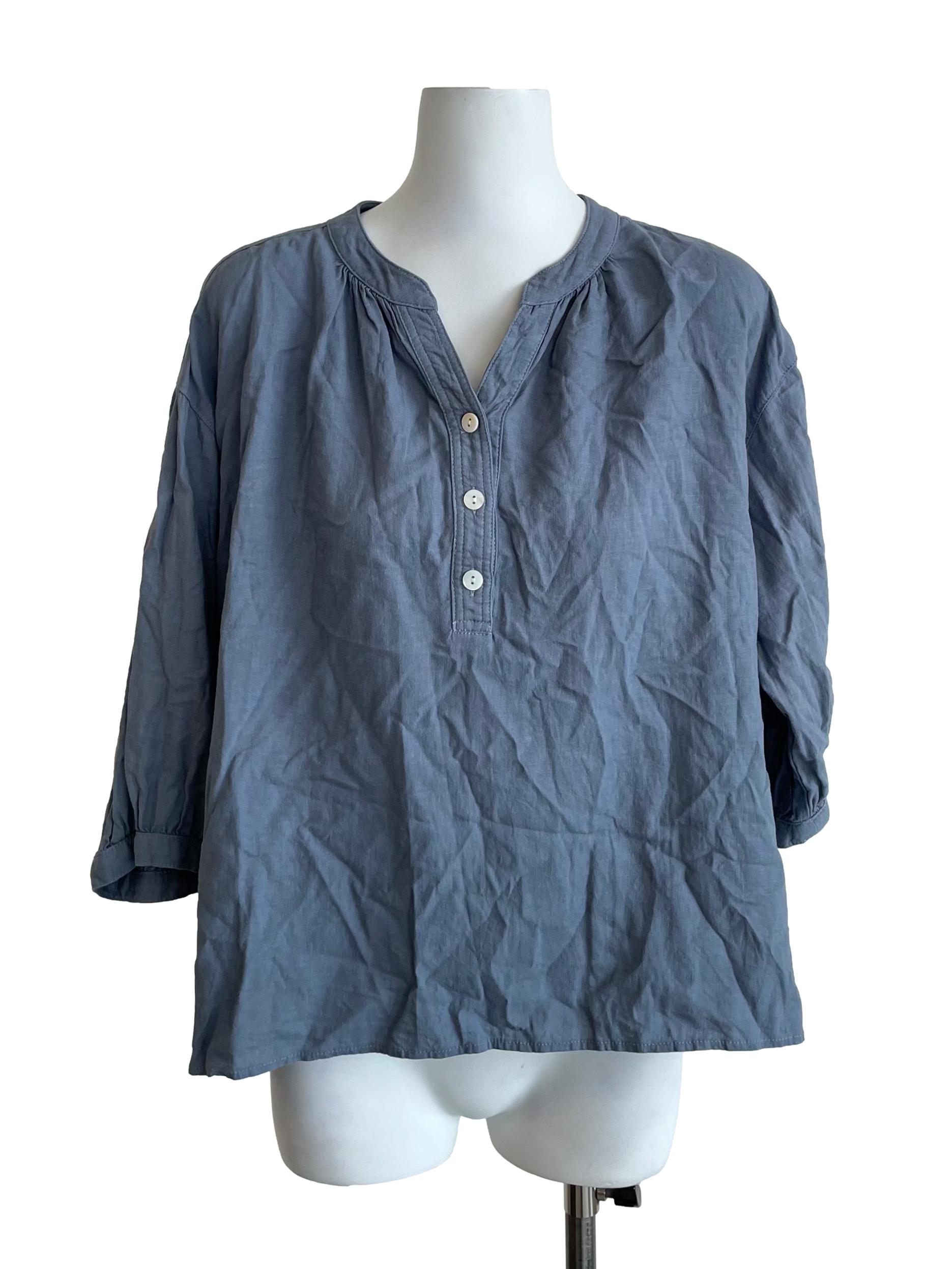 Stone Blue Draped Peasant Top