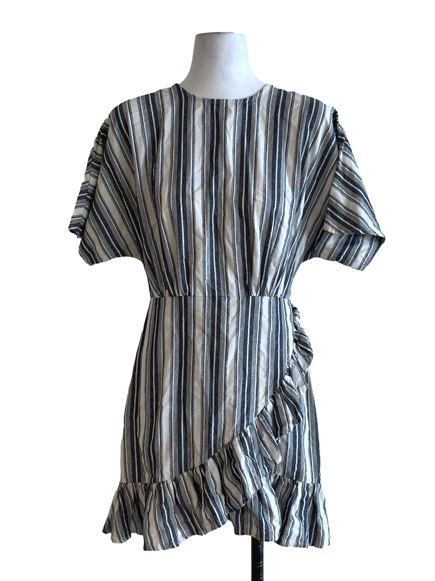 Aegean Blue Awning Stripe Empire Dress