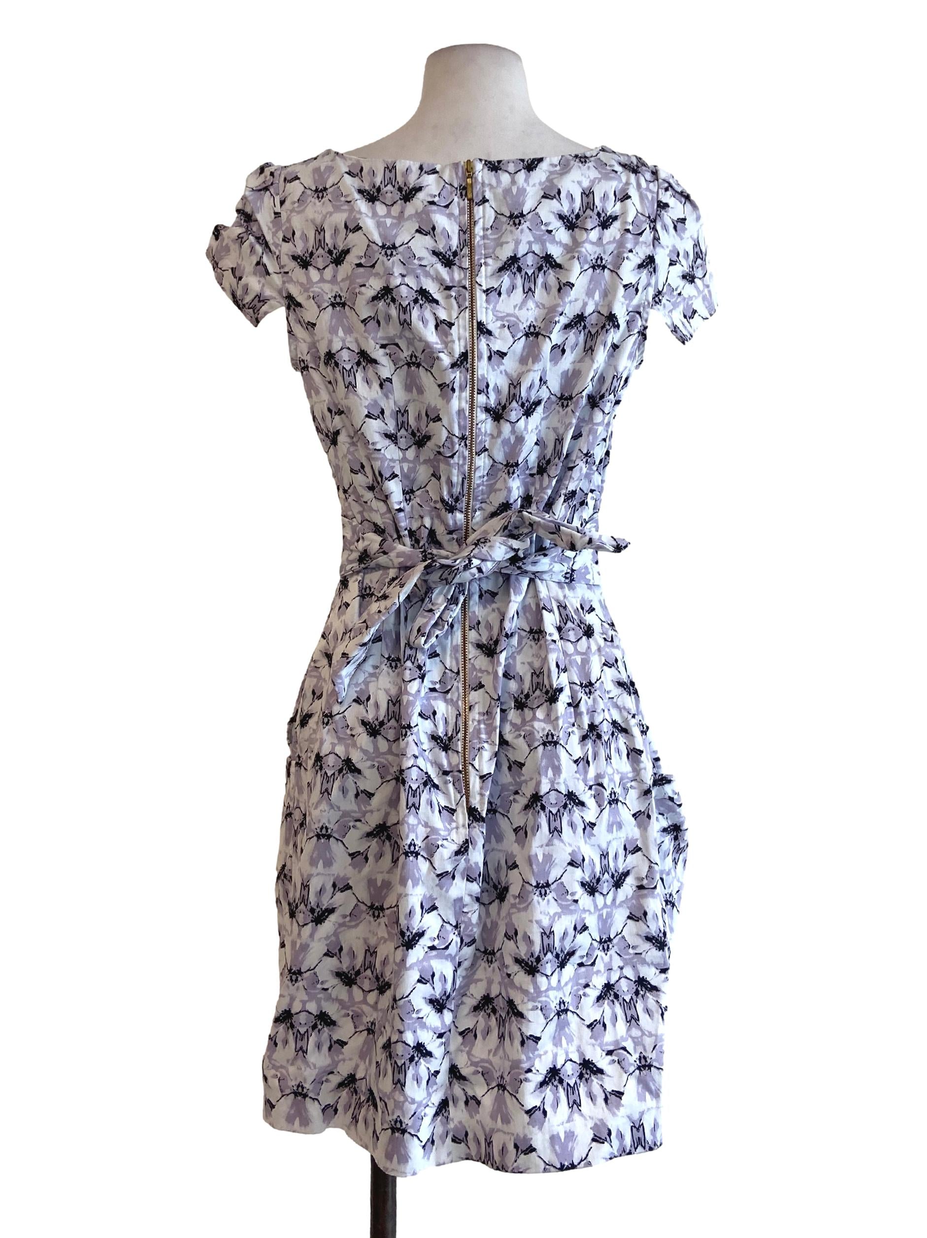 White & Purple Floral Apron Dress