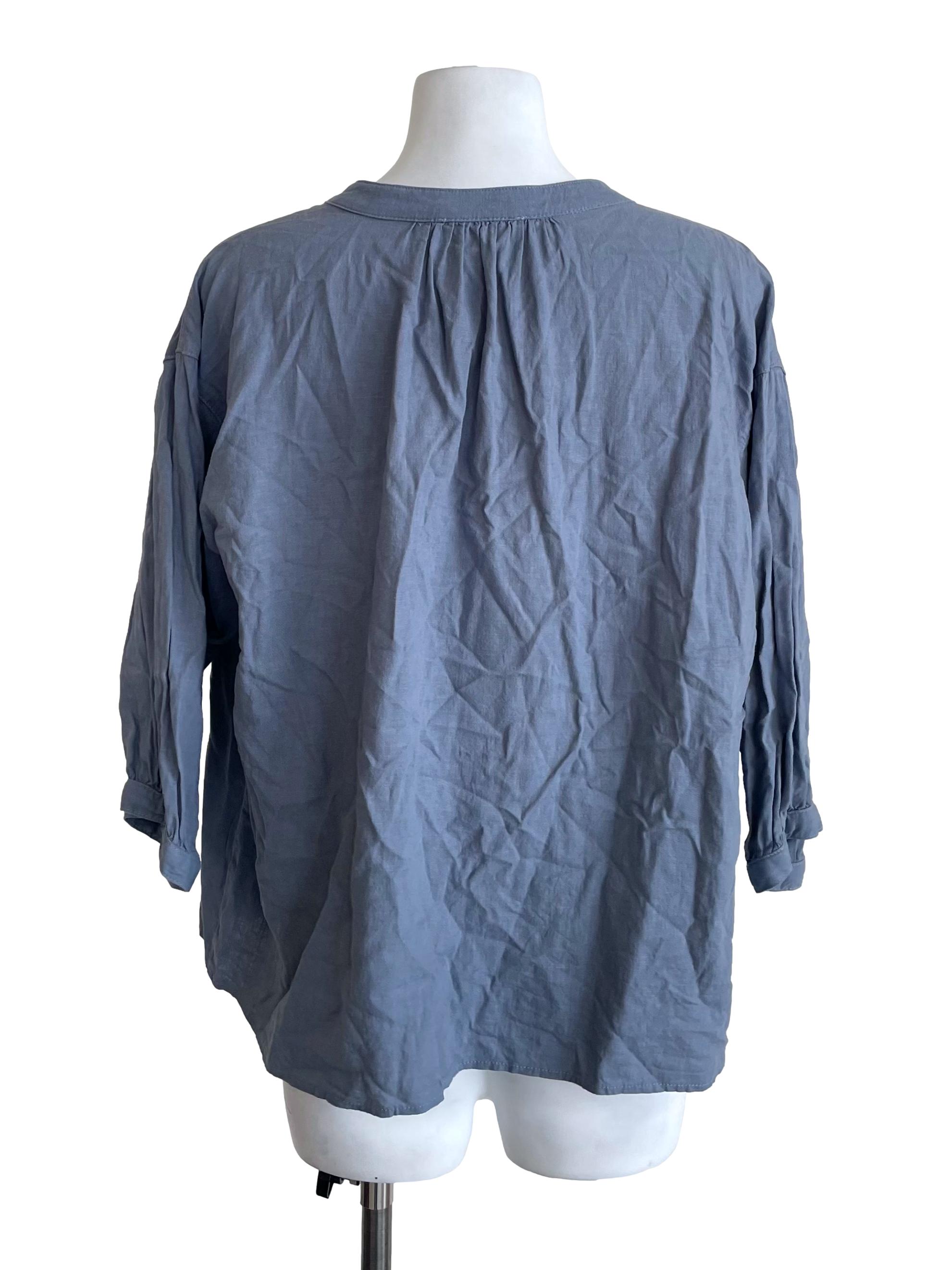Stone Blue Draped Peasant Top