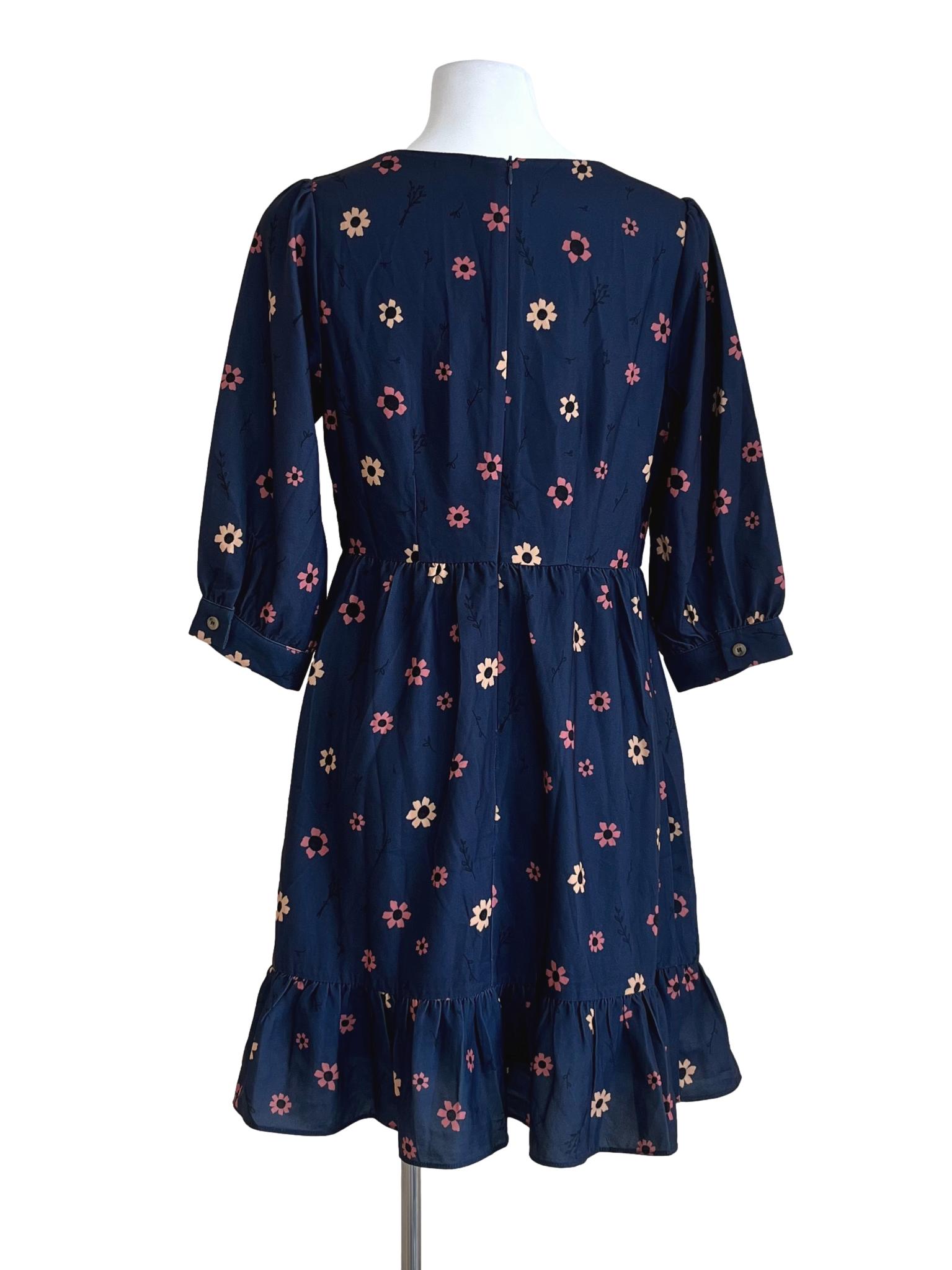 Blue Black Floral Pattern Dress