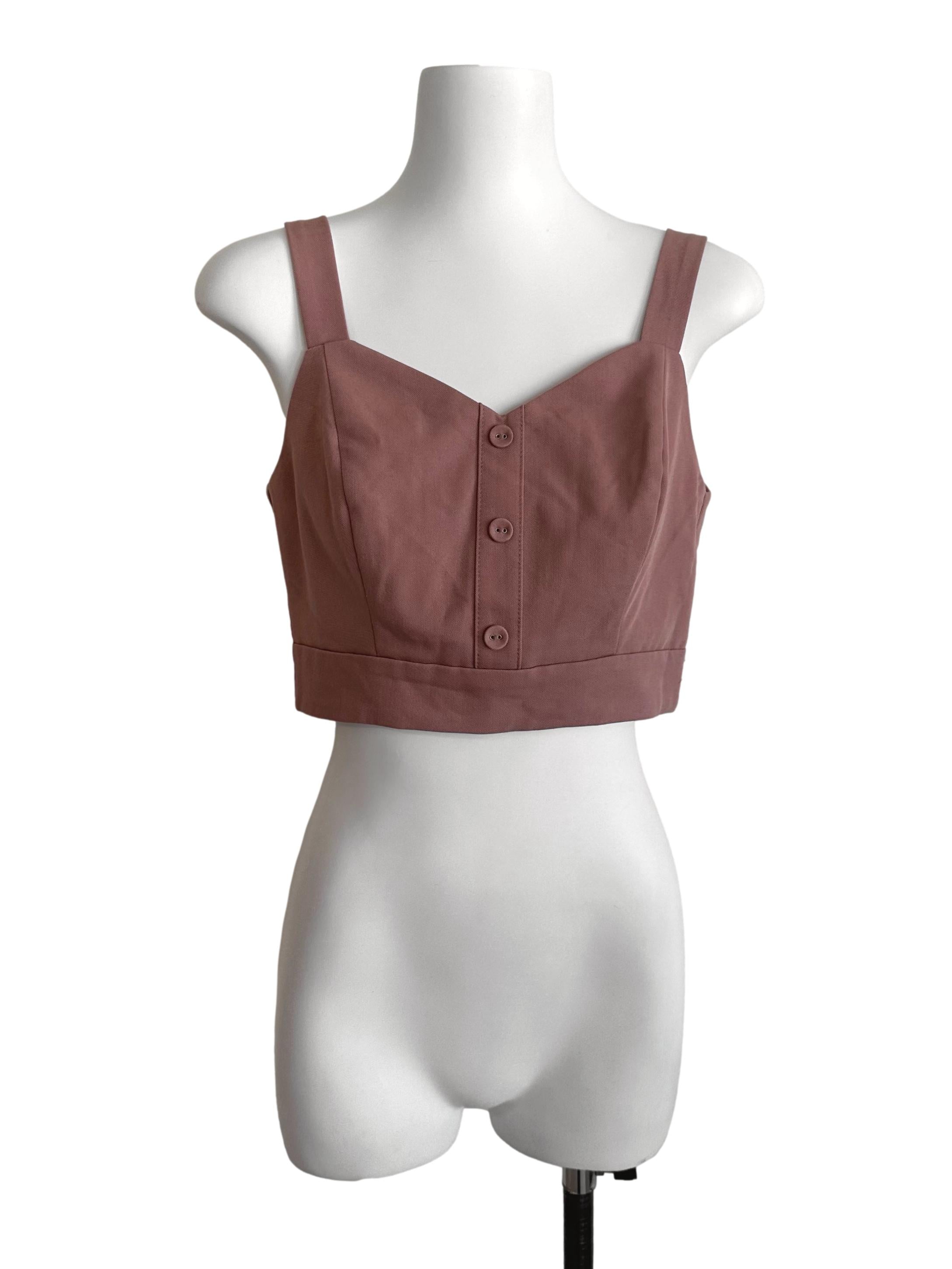 Coral Pink V Neck Button Top