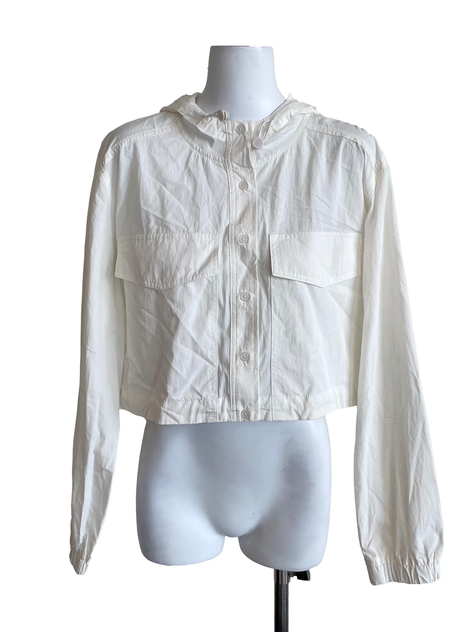 White Hooded Cargo Cropped Jacket