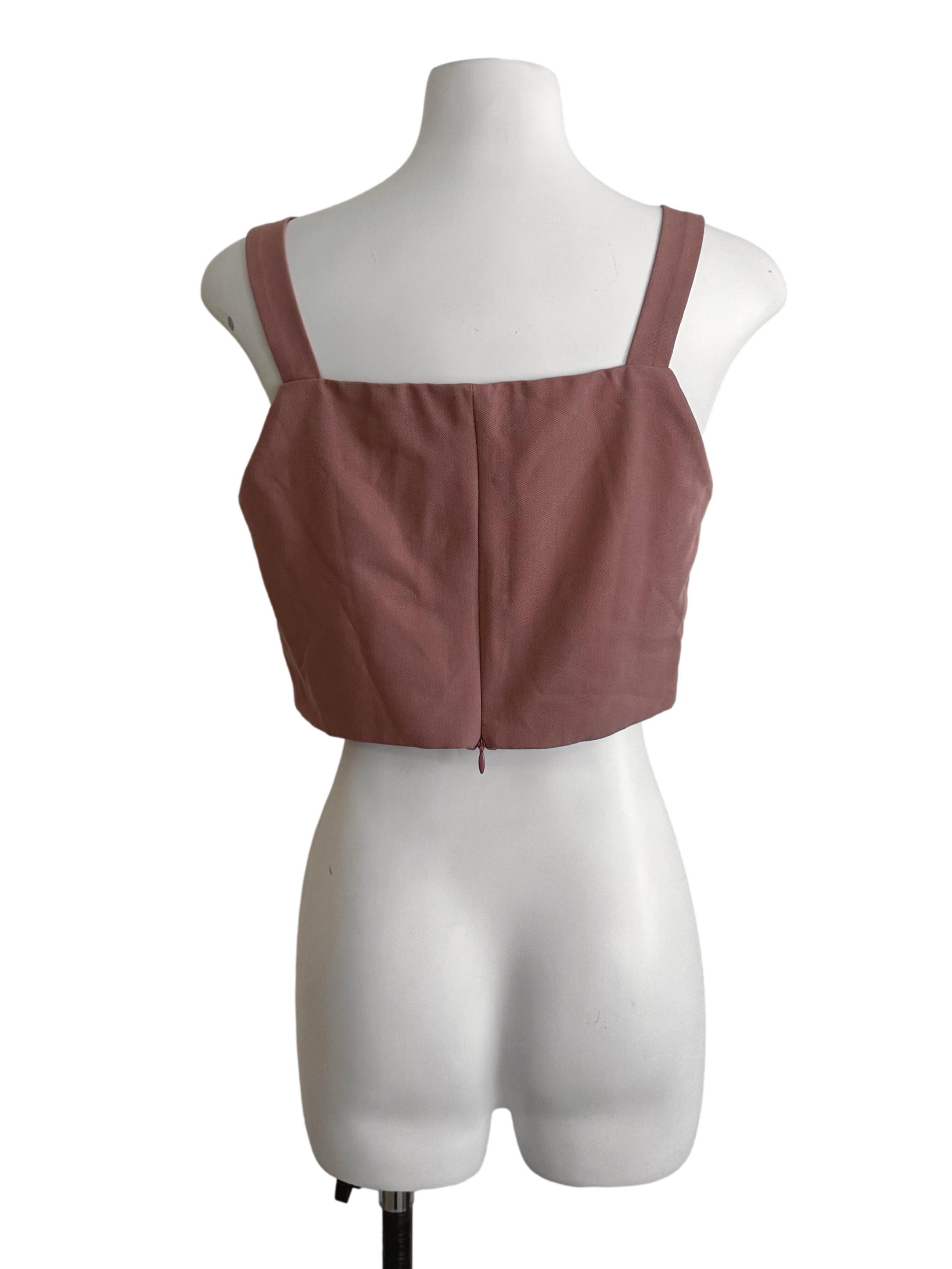 Coral Pink V Neck Button Top