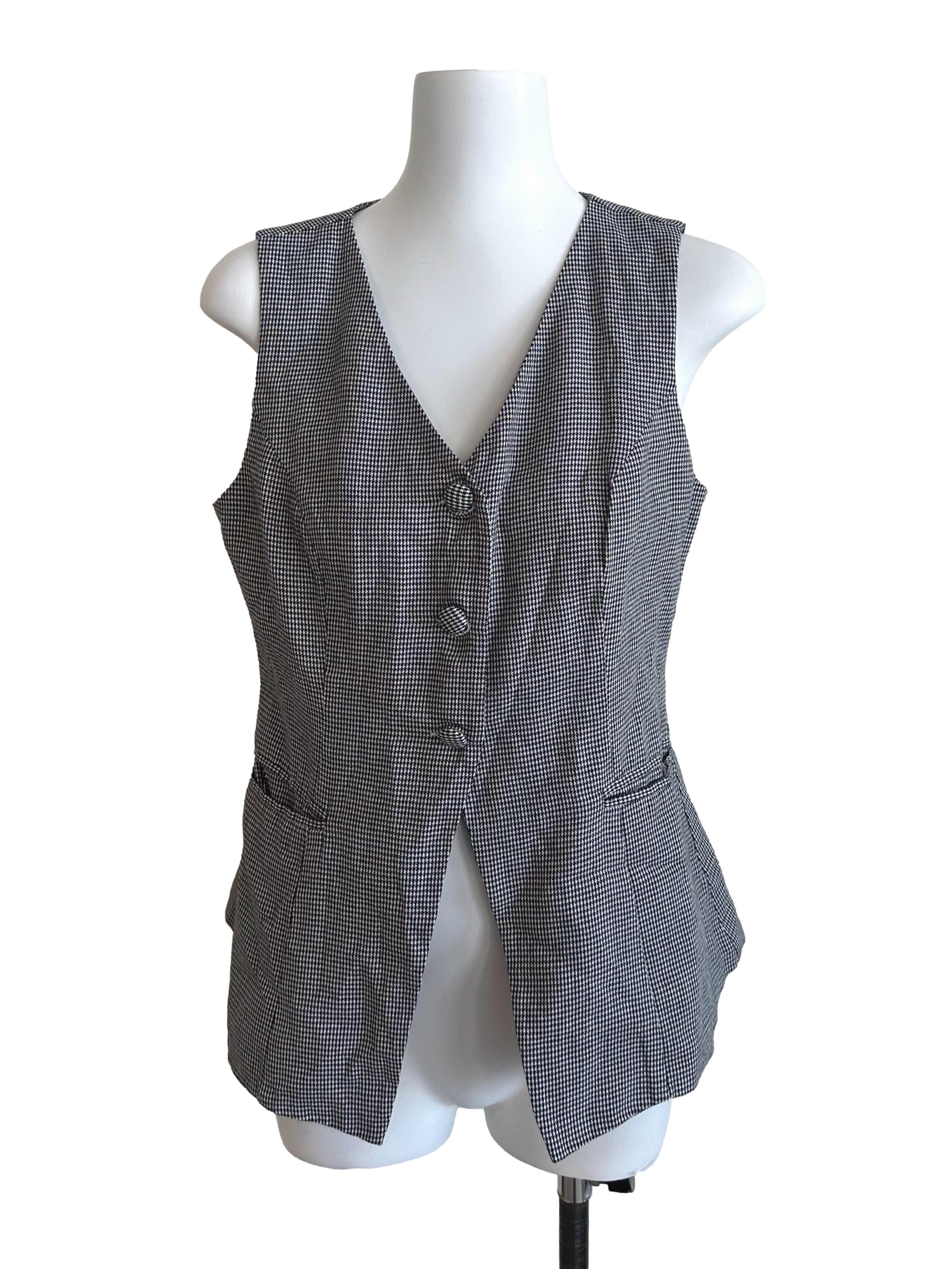 Black White Nailhead Pattern V Neck Vest TCL