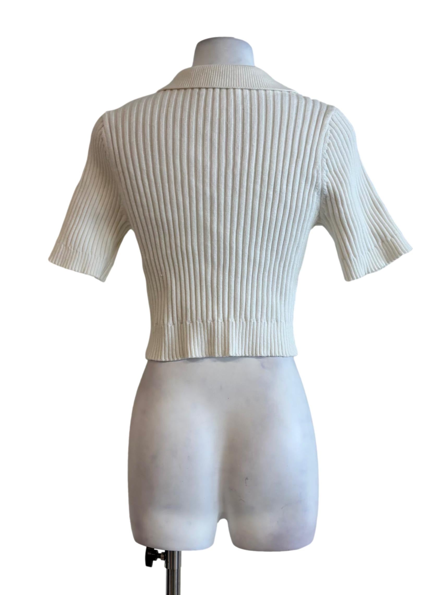 Powder White Gold Button Ribbed Top