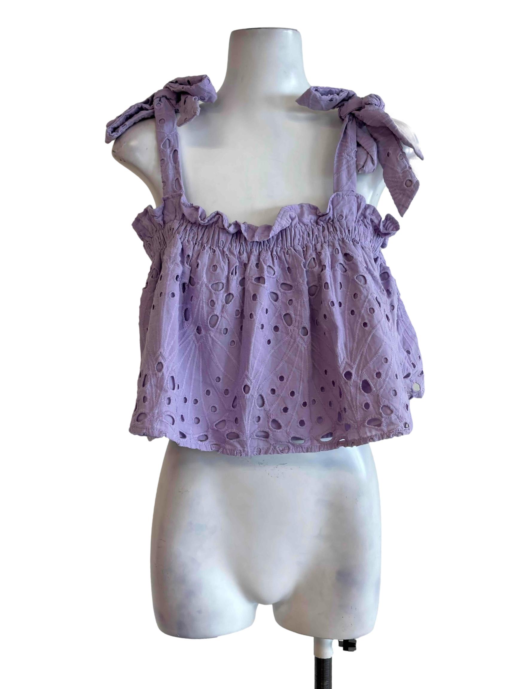 Lilac Purple Eyelet Tie Strap Top