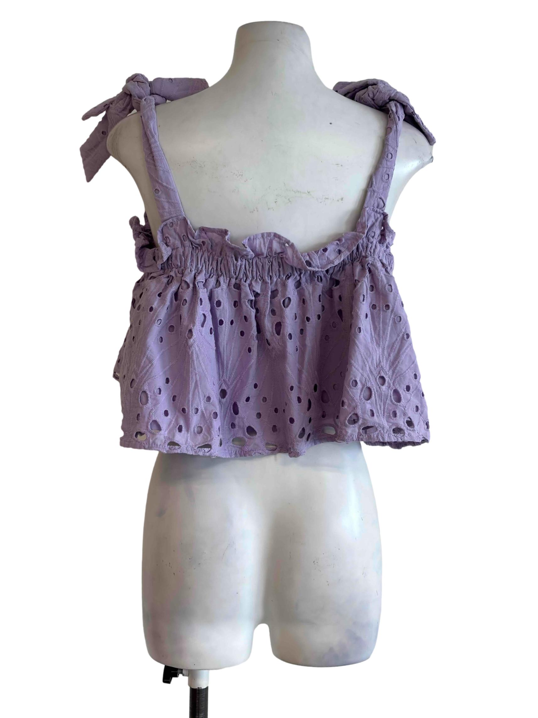 Lilac Purple Eyelet Tie Strap Top