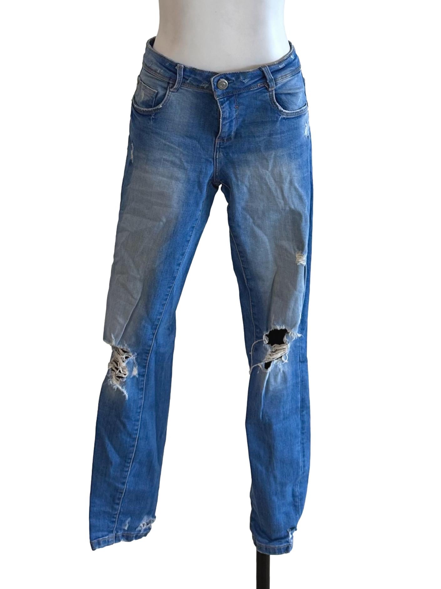 Washed Blue Denim Ripped Skinny Jeans