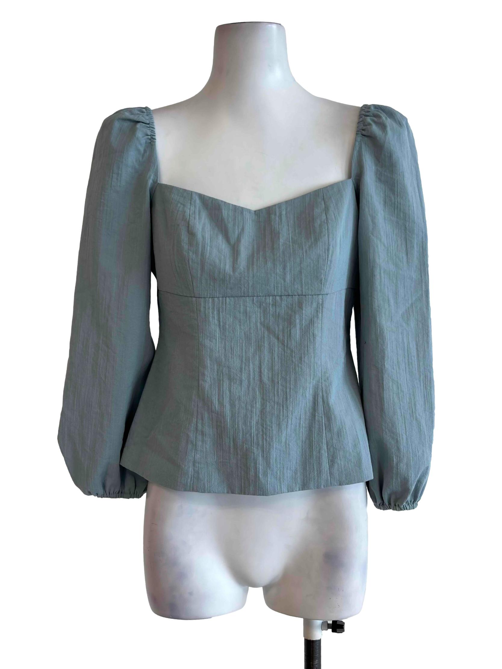 Stone Blue Sweetheart Fitted Blouse