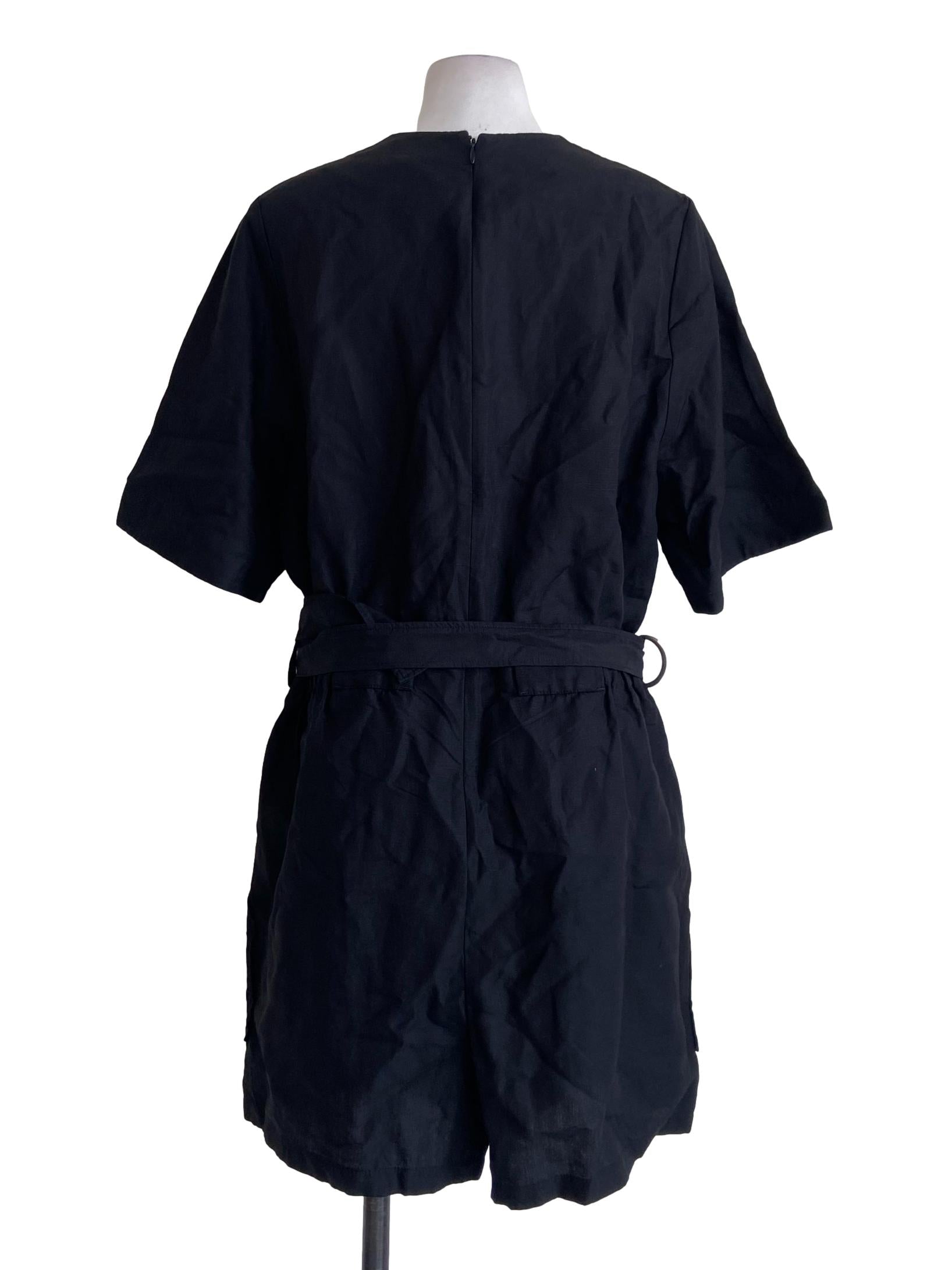Black Pegged Waist V Neck Rompers
