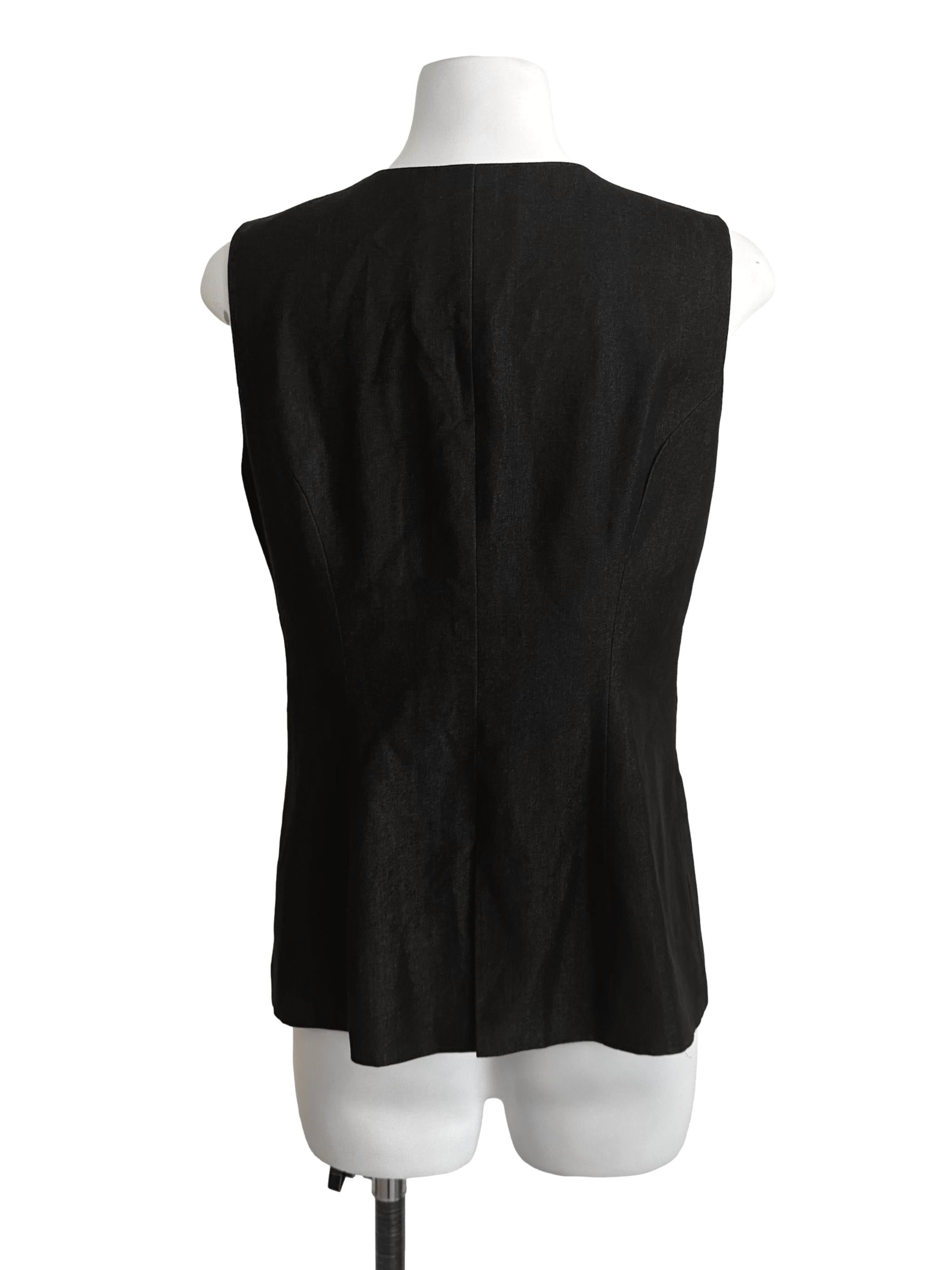 Rich Black V Neck Button Vest